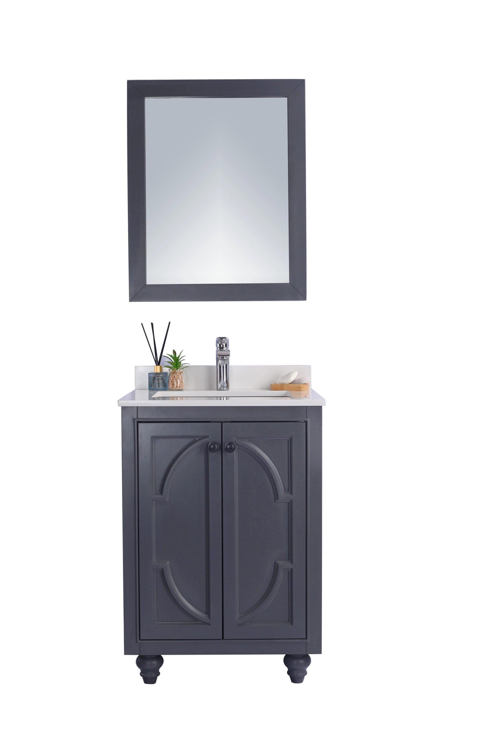 Laviva 313613-24G-WQ Laviva Odyssey 24" Maple Gray Bathroom Vanity with White Quartz Countertop 313613-24G-WQ