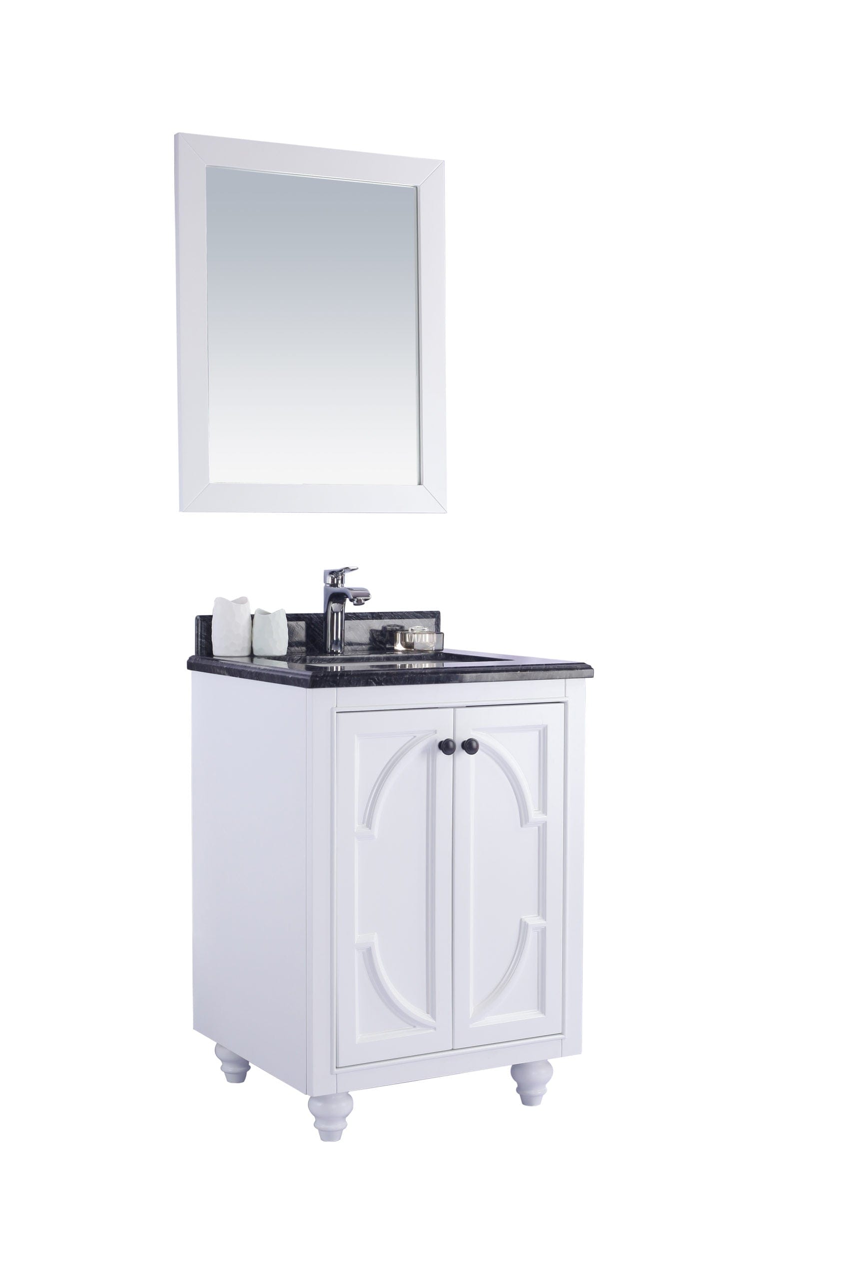 Laviva 313613-24W-BW Laviva Odyssey 24" White Bathroom Vanity with Black Wood Marble Countertop 313613-24W-BW