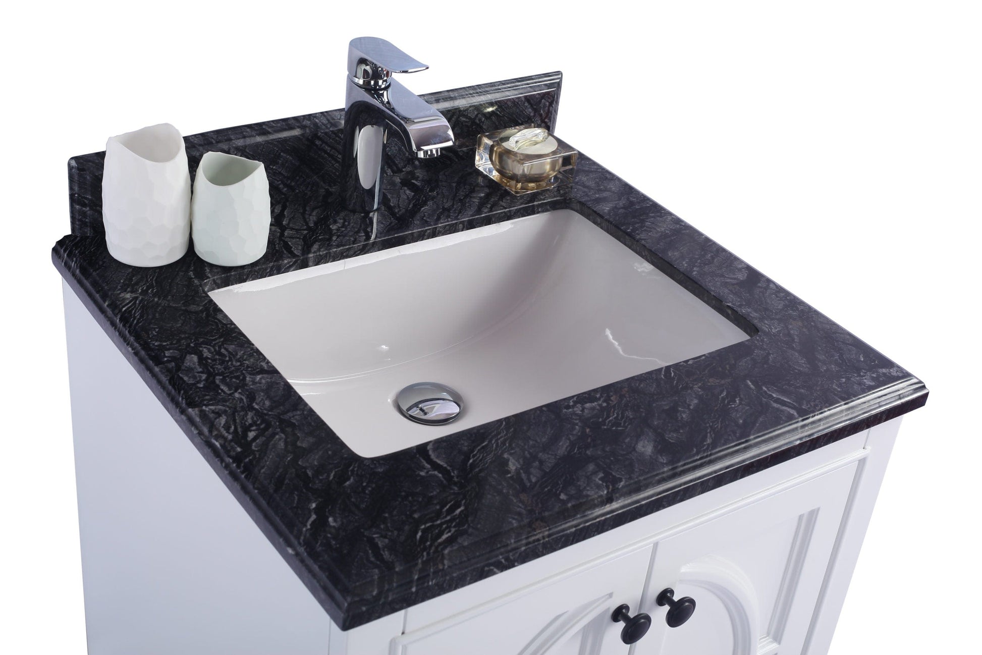 Laviva 313613-24W-BW Laviva Odyssey 24" White Bathroom Vanity with Black Wood Marble Countertop 313613-24W-BW