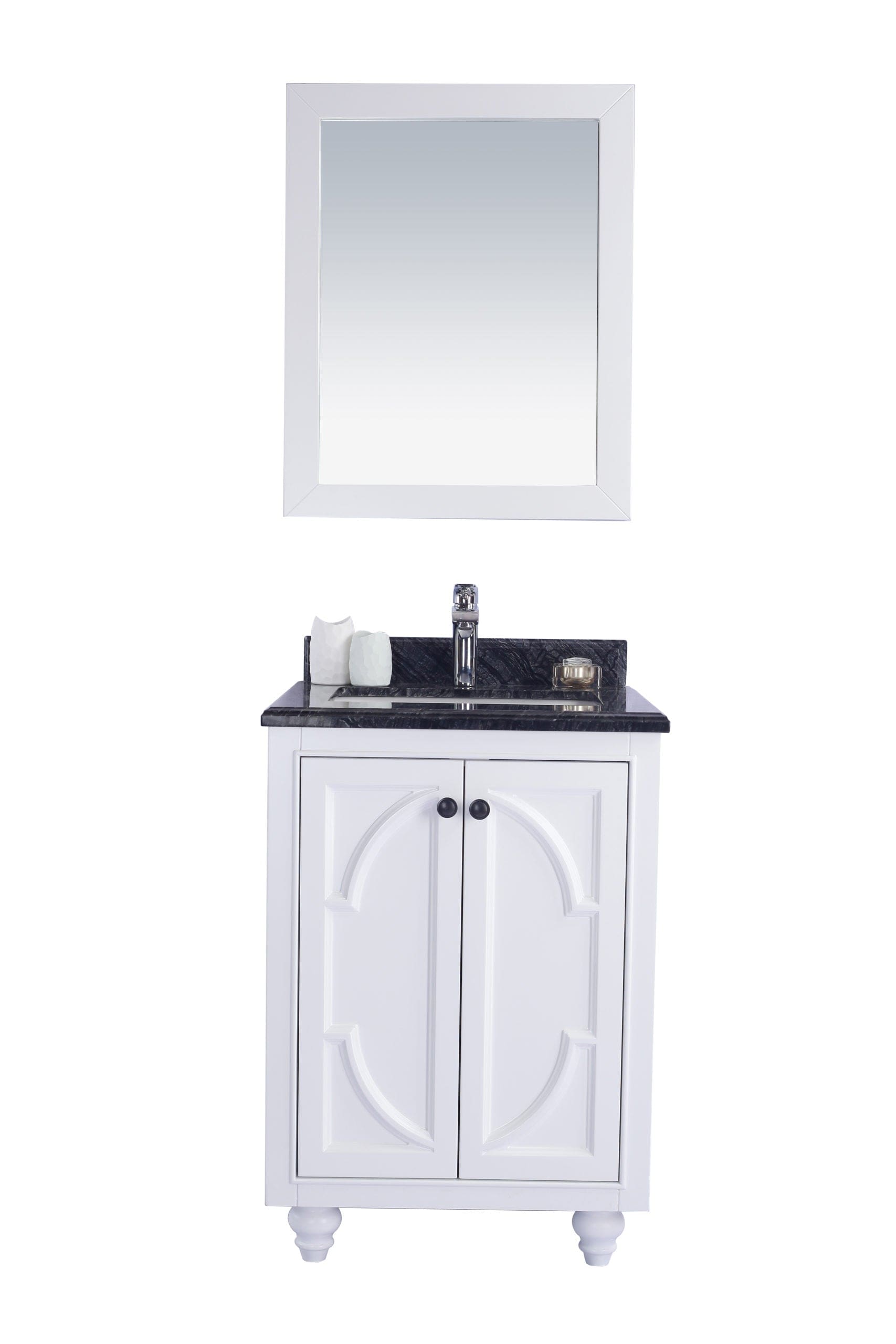 Laviva 313613-24W-BW Laviva Odyssey 24" White Bathroom Vanity with Black Wood Marble Countertop 313613-24W-BW