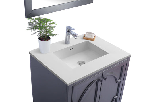 Laviva 313613-30G-MW Laviva Odyssey 30" Maple Gray Bathroom Vanity with Matte White VIVA Stone Solid Surface Countertop 313613-30G-MW