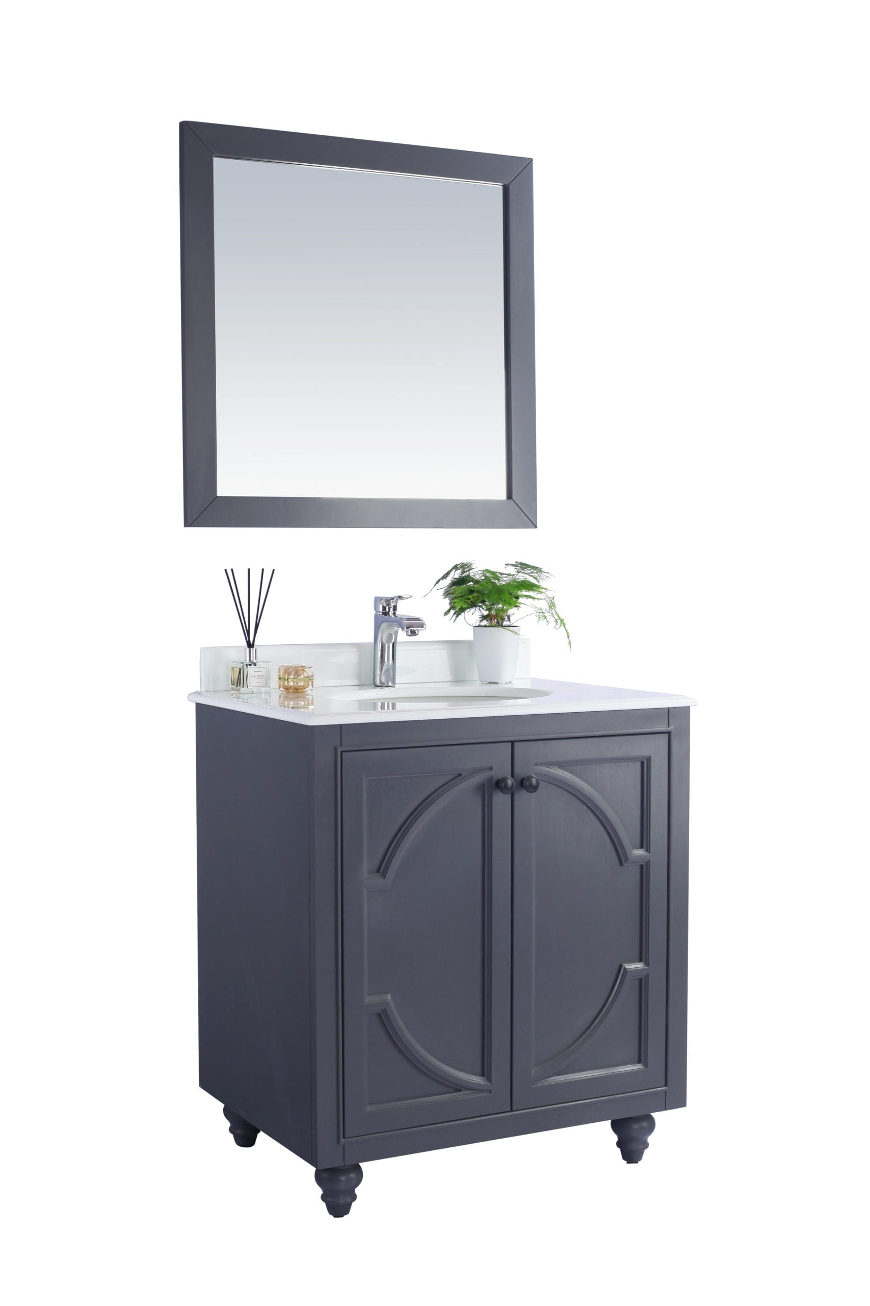 Laviva 313613-30G-PW Laviva Odyssey 30" Maple Gray Bathroom Vanity with Pure White Phoenix Stone Countertop 313613-30G-PW