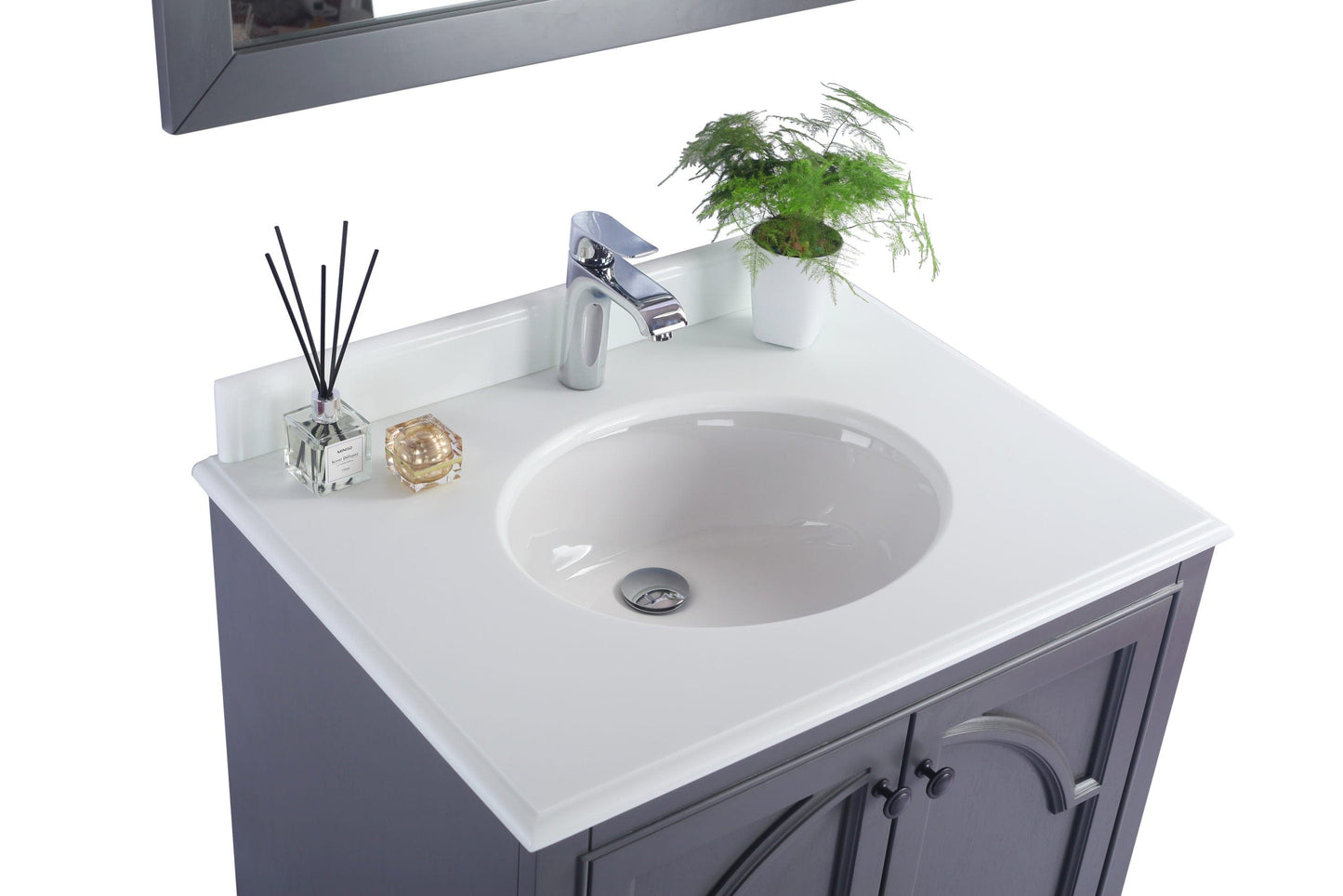 Laviva 313613-30G-PW Laviva Odyssey 30" Maple Gray Bathroom Vanity with Pure White Phoenix Stone Countertop 313613-30G-PW