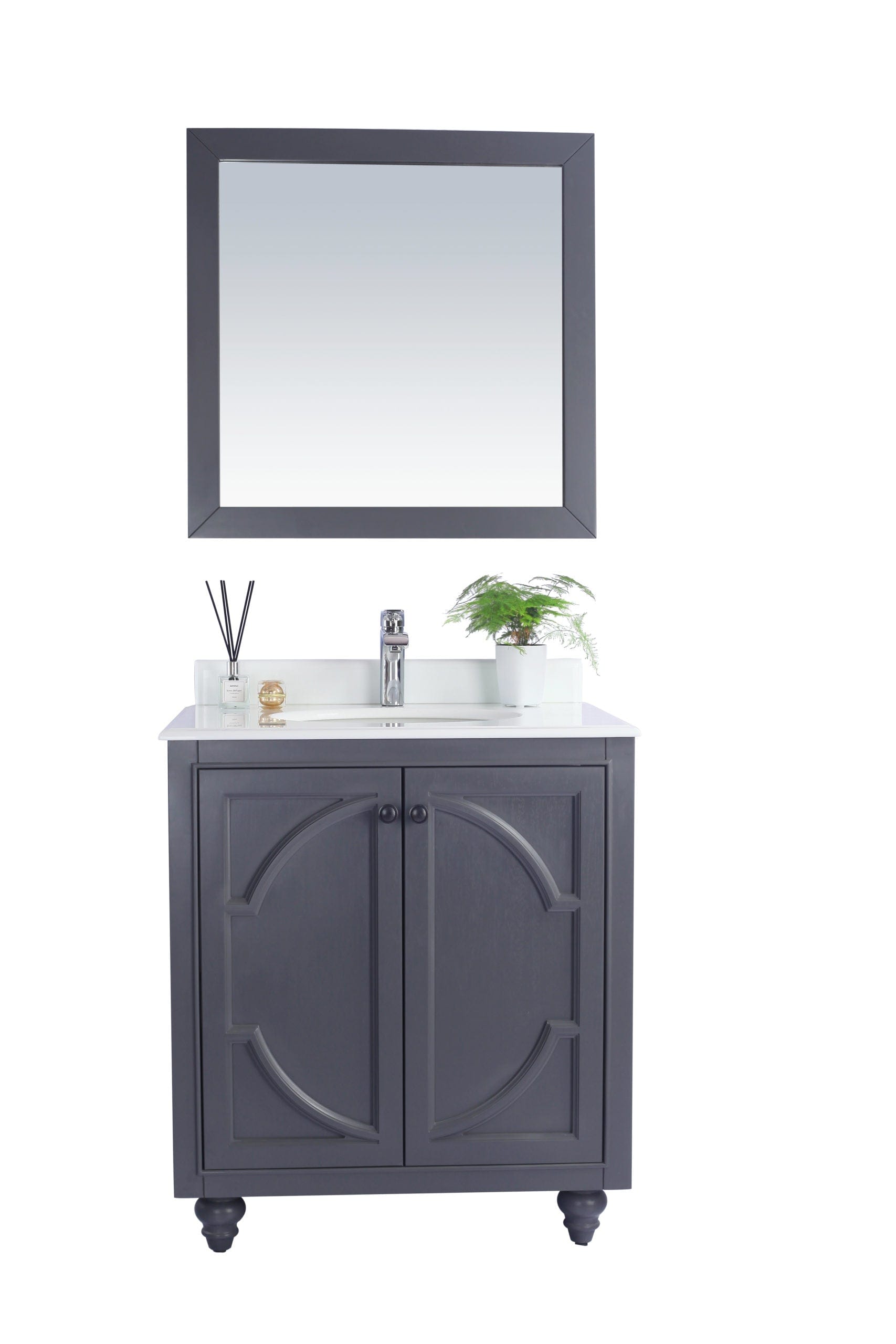 Laviva 313613-30G-PW Laviva Odyssey 30" Maple Gray Bathroom Vanity with Pure White Phoenix Stone Countertop 313613-30G-PW