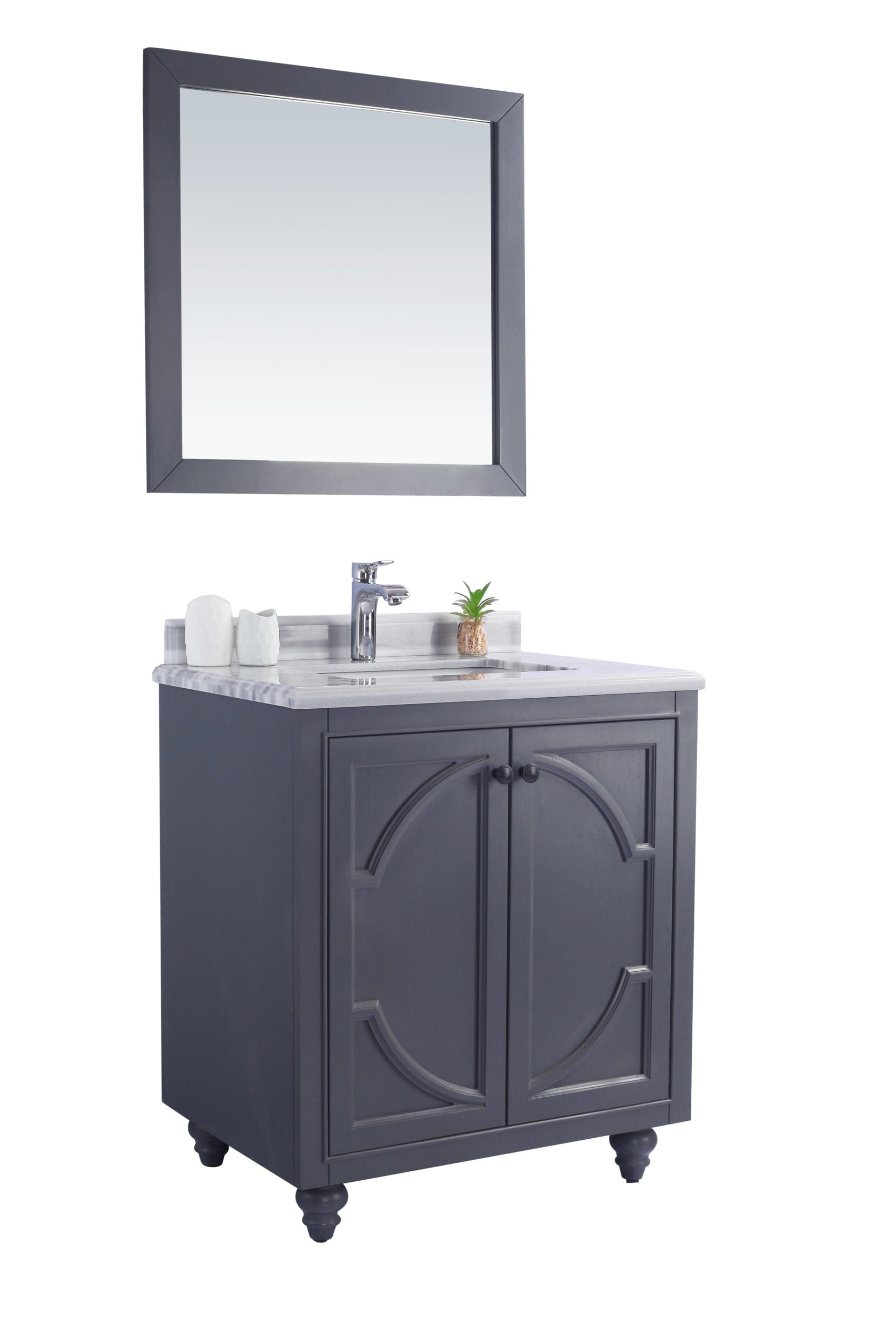 Laviva 313613-30G-WS Laviva Odyssey 30" Maple Gray Bathroom Vanity with White Stripes Marble Countertop 313613-30G-WS