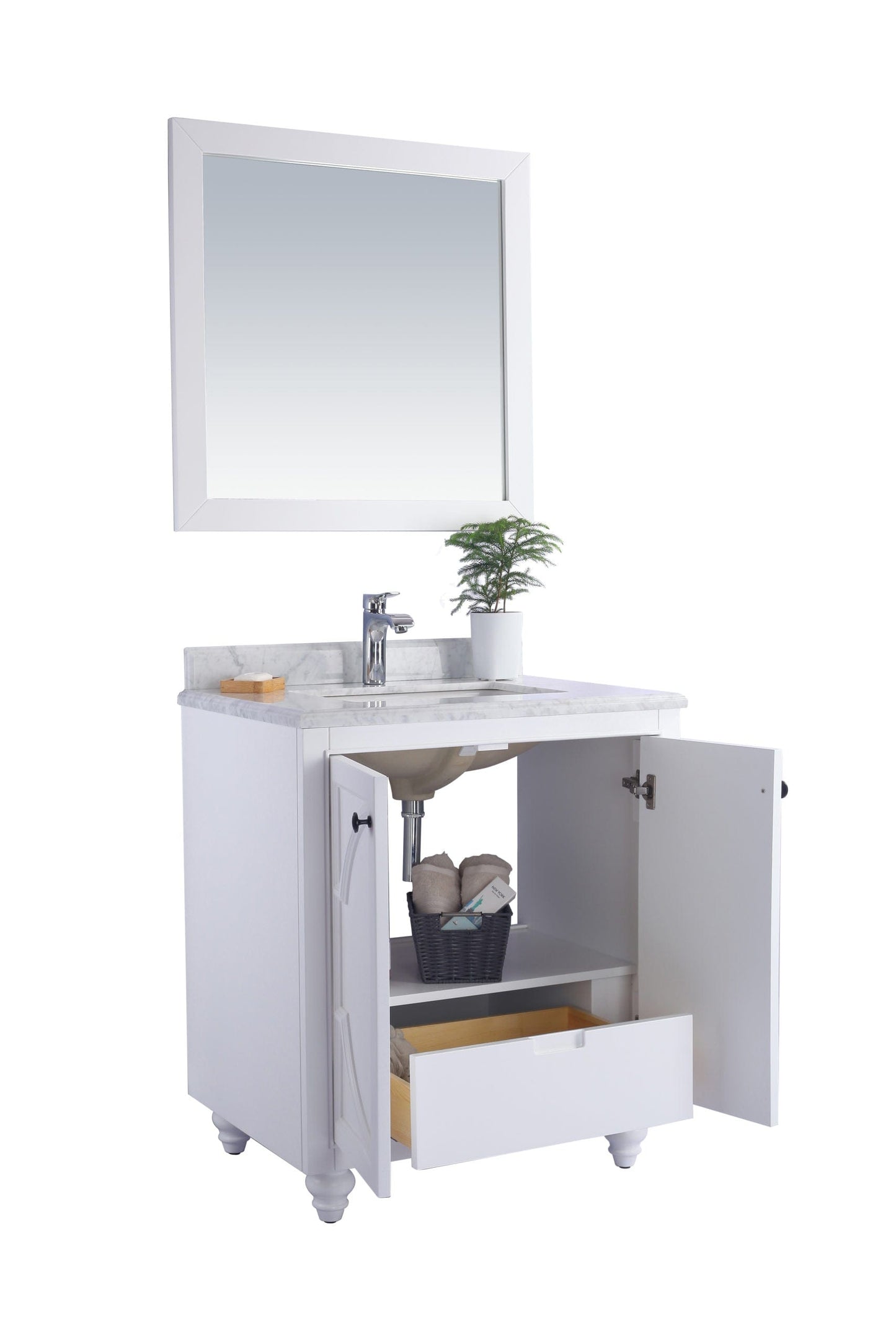 Laviva 313613-30W-PW Laviva Odyssey 30" White Bathroom Vanity with Pure White Phoenix Stone Countertop 313613-30W-PW