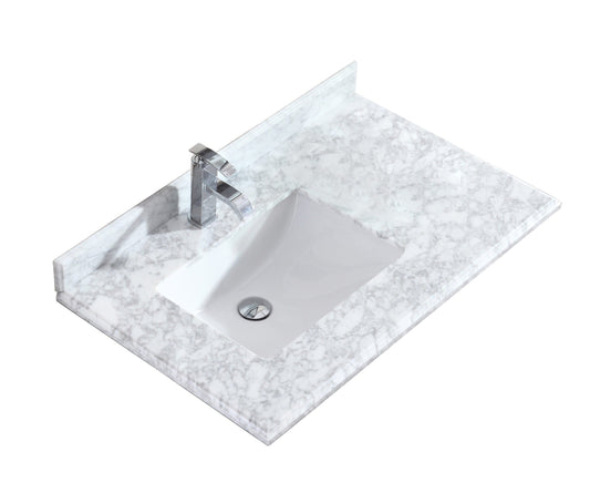 Laviva 313613-36-WC Laviva Odyssey 36" Single Hole White Carrara Marble Countertop with Left Offset Rectangular Ceramic Sink 313613-36-WC