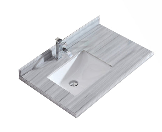 Laviva 313613-36-WS Laviva Odyssey 36" Single Hole White Stripes Marble Countertop with Left Offset Rectangular Ceramic Sink 313613-36-WS