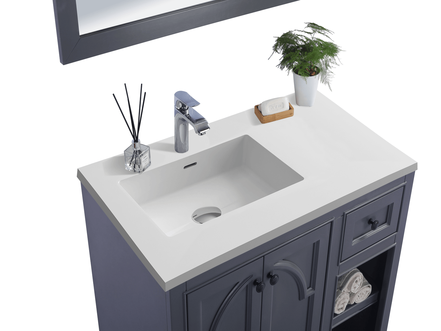 Laviva 313613-36G-MW Laviva Odyssey 36" Maple Gray Bathroom Vanity with Matte White VIVA Stone Solid Surface Countertop 313613-36G-MW