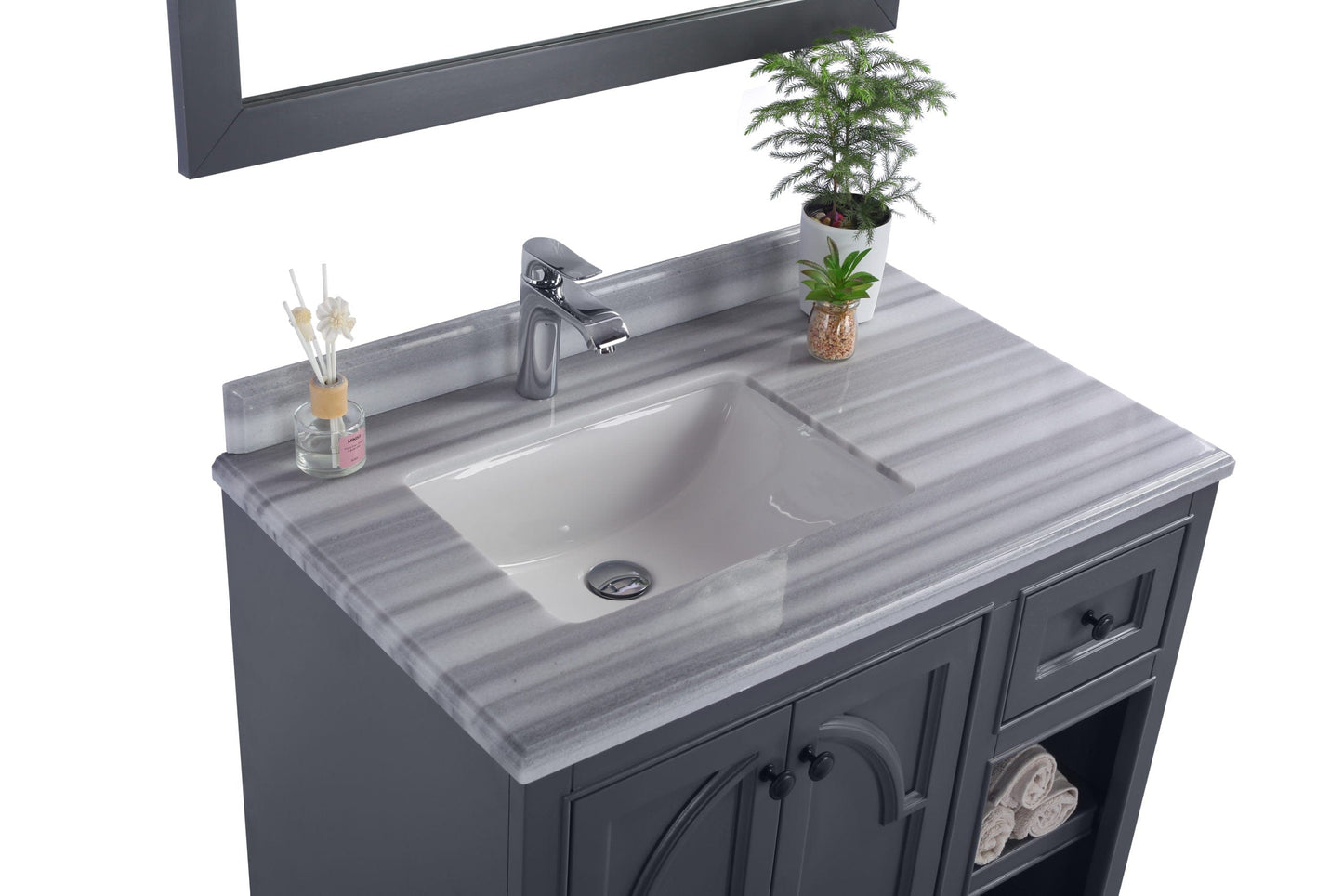 Laviva 313613-36G-WS Laviva Odyssey 36" Maple Gray Bathroom Vanity with White Stripes Marble Countertop 313613-36G-WS