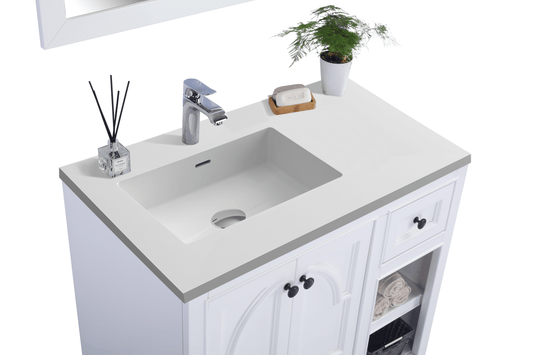 Laviva 313613-36W-MW Laviva Odyssey 36" White Bathroom Vanity with Matte White VIVA Stone Solid Surface Countertop 313613-36W-MW