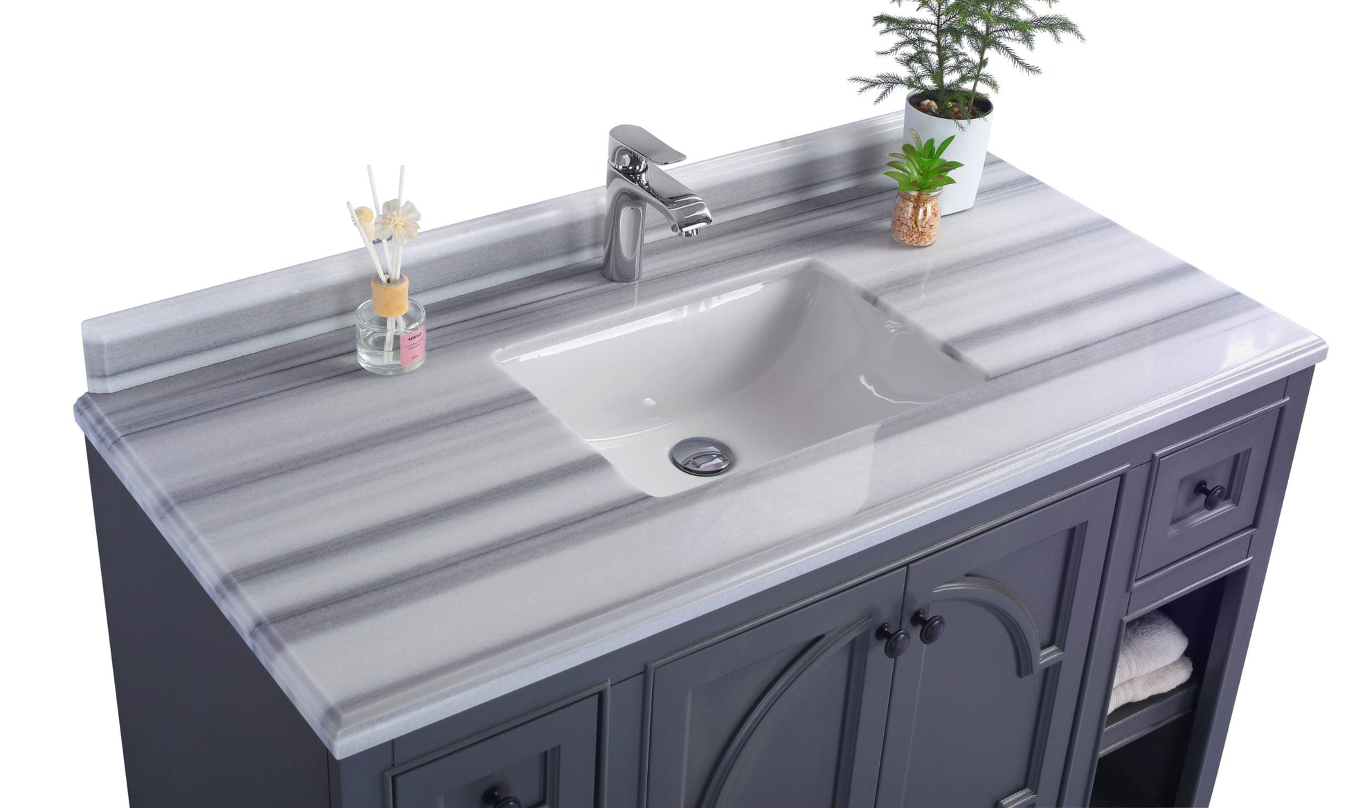 Laviva 313613-48G-WS Laviva Odyssey 48" Maple Gray Bathroom Vanity with White Stripes Marble Countertop 313613-48G-WS