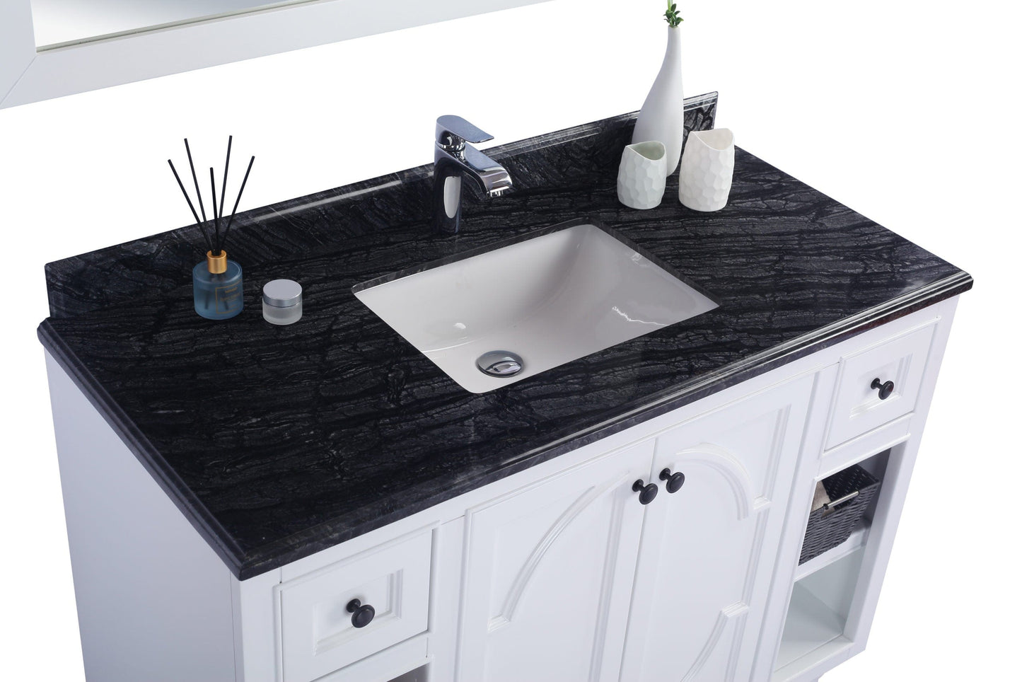 Laviva 313613-48W-BW Laviva Odyssey 48" White Bathroom Vanity with Black Wood Marble Countertop 313613-48W-BW