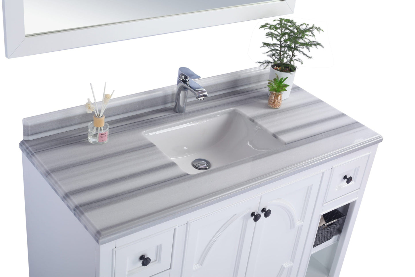 Laviva 313613-48W-WS Laviva Odyssey 48" White Bathroom Vanity with White Stripes Marble Countertop 313613-48W-WS