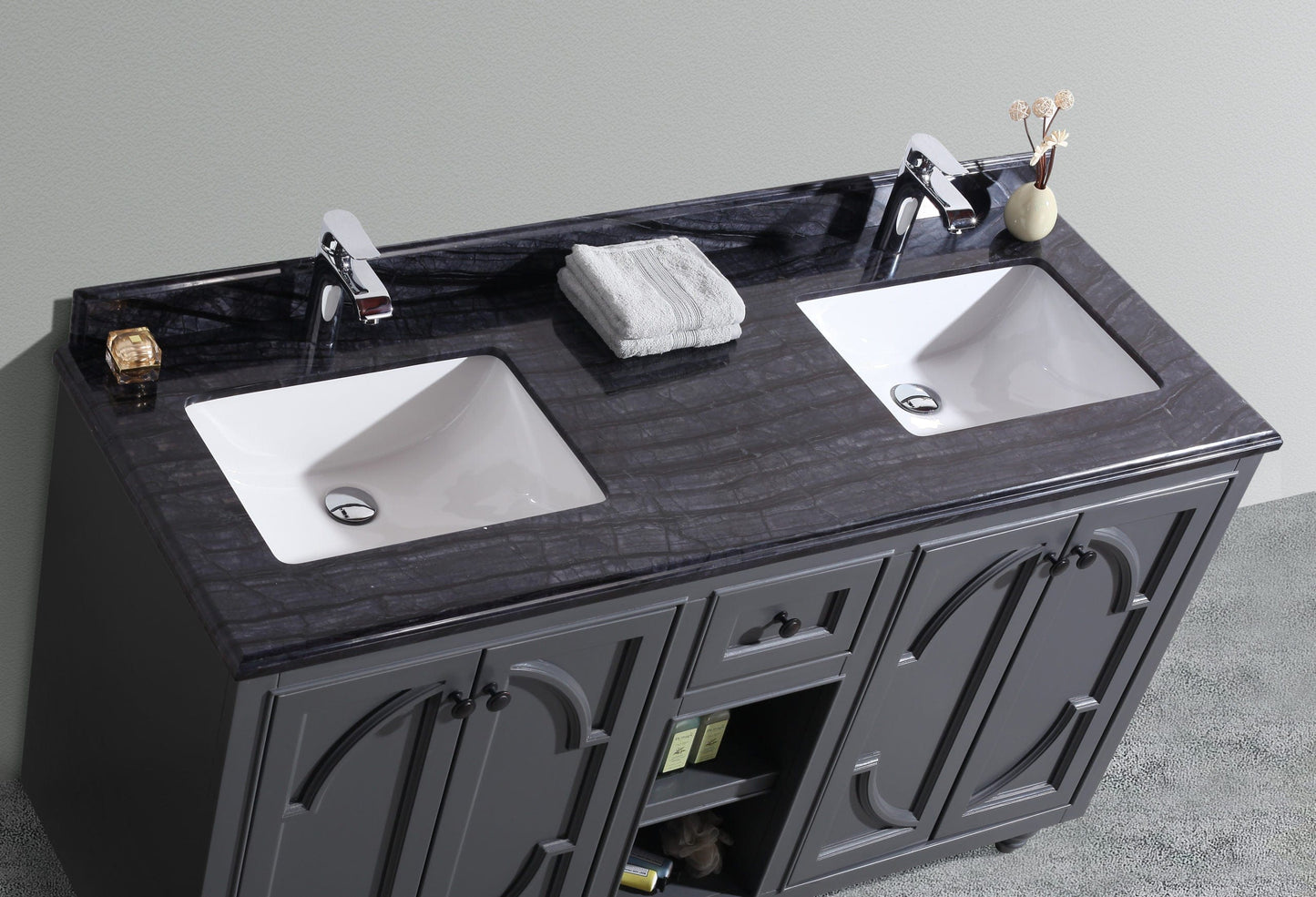 Laviva 313613-60G-BW Laviva Odyssey 60" Maple Gray Double Sink Bathroom Vanity with Black Wood Marble Countertop 313613-60G-BW