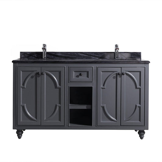 Laviva 313613-60G-BW Laviva Odyssey 60" Maple Gray Double Sink Bathroom Vanity with Black Wood Marble Countertop 313613-60G-BW