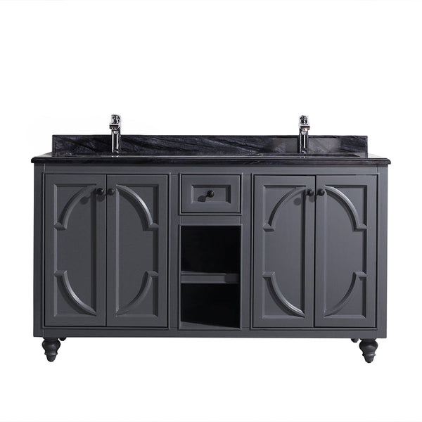 Laviva 313613-60G-BW Laviva Odyssey 60 Maple Gray Double Sink Bathroom Vanity with Black Wood Marble Countertop 313613-60G-BW