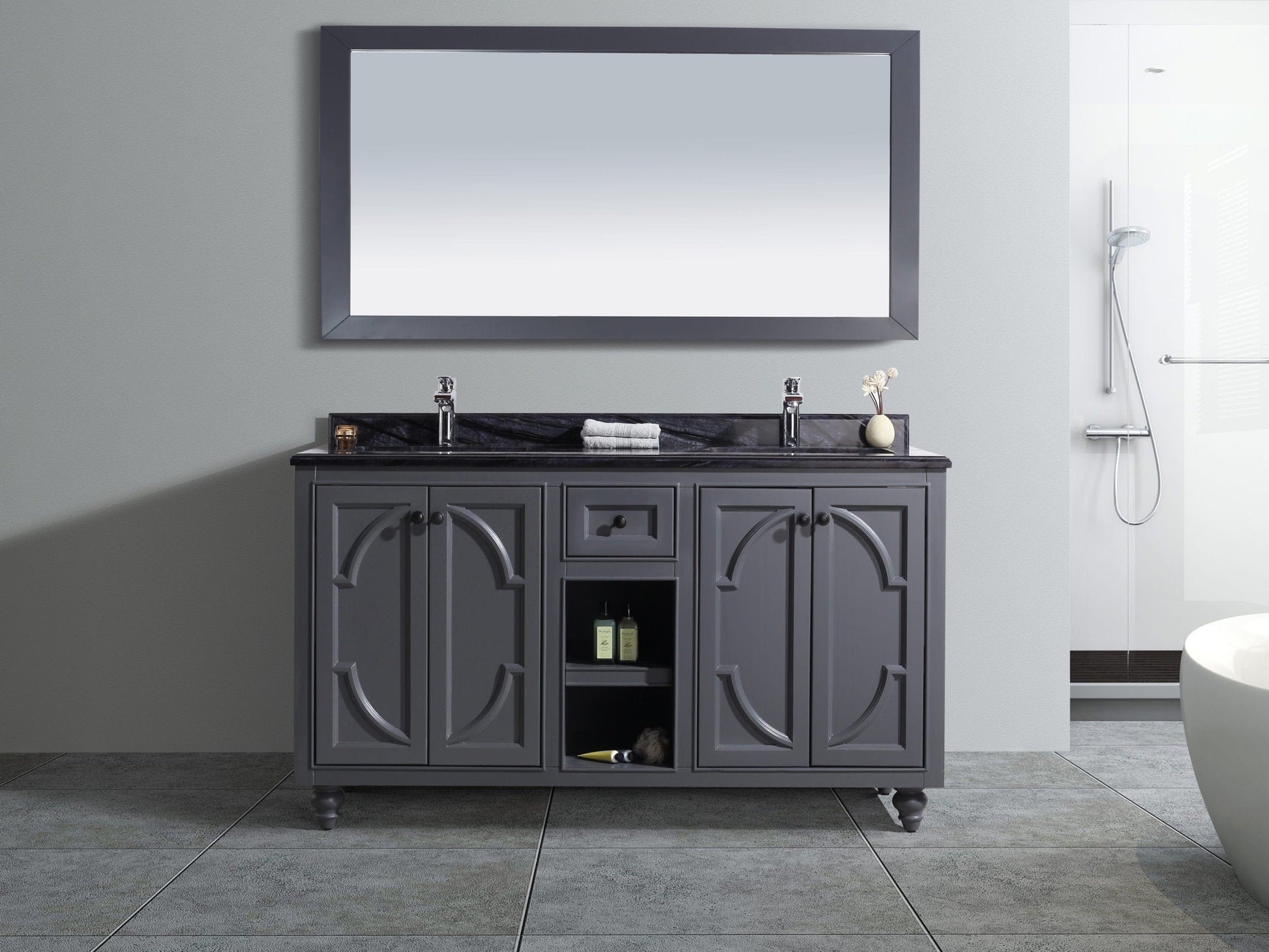 Laviva 313613-60G-BW Laviva Odyssey 60" Maple Gray Double Sink Bathroom Vanity with Black Wood Marble Countertop 313613-60G-BW