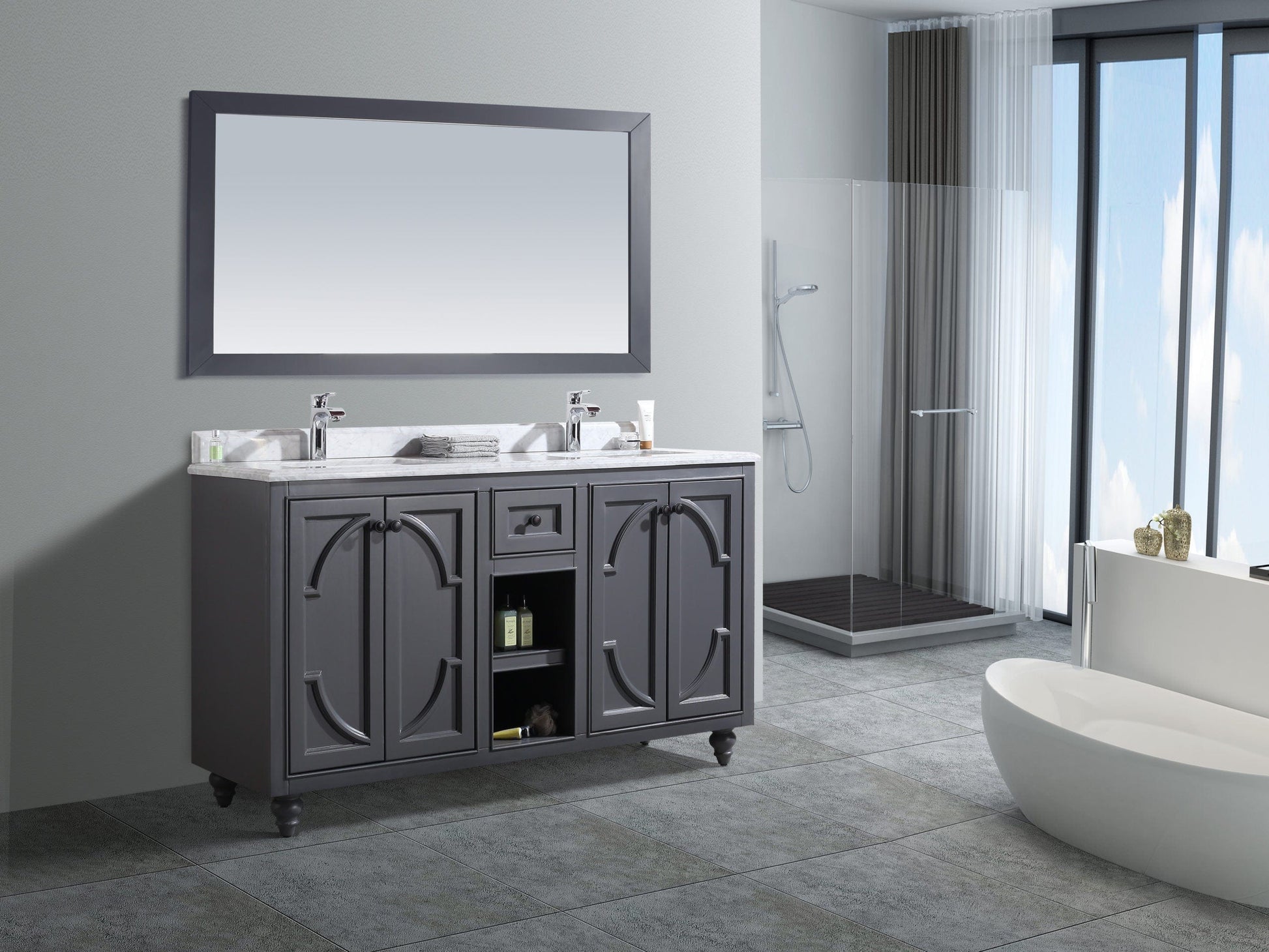 Laviva 313613-60G-WC Laviva Odyssey 60" Maple Gray Double Sink Bathroom Vanity with White Carrara Marble Countertop 313613-60G-WC