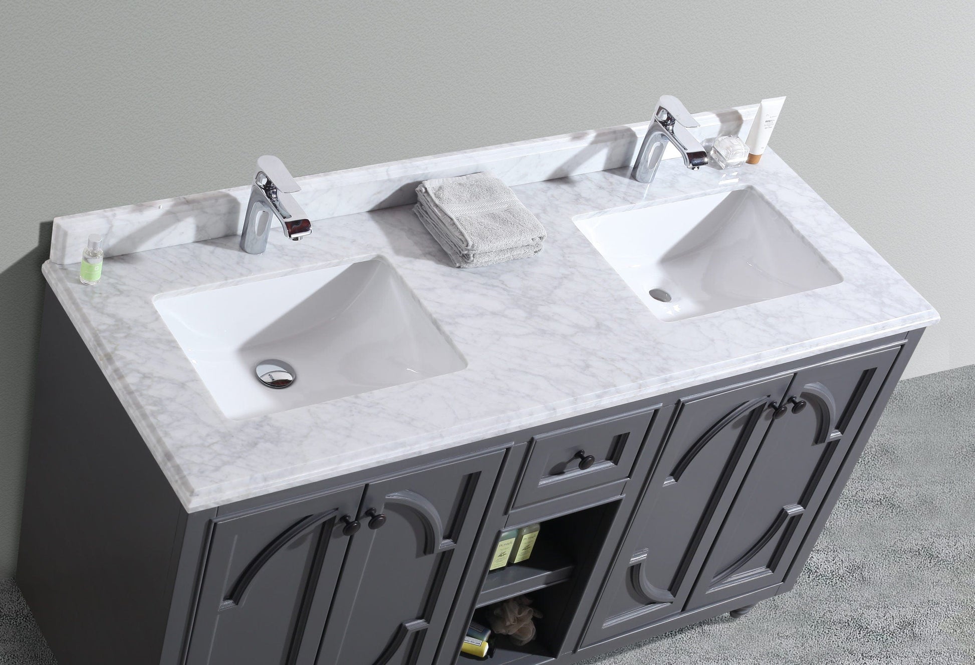 Laviva 313613-60G-WC Laviva Odyssey 60" Maple Gray Double Sink Bathroom Vanity with White Carrara Marble Countertop 313613-60G-WC