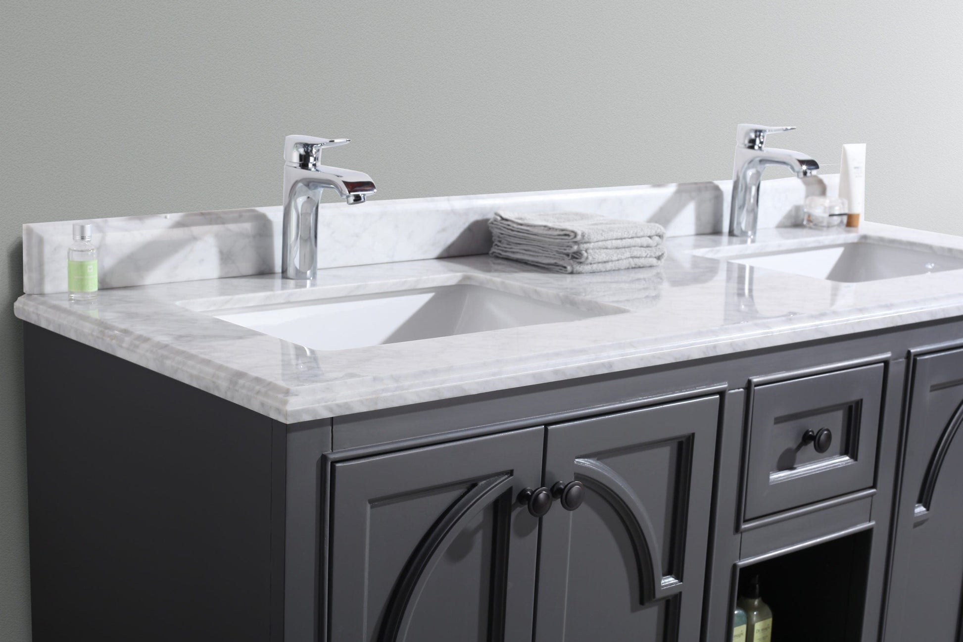 Laviva 313613-60G-WC Laviva Odyssey 60" Maple Gray Double Sink Bathroom Vanity with White Carrara Marble Countertop 313613-60G-WC