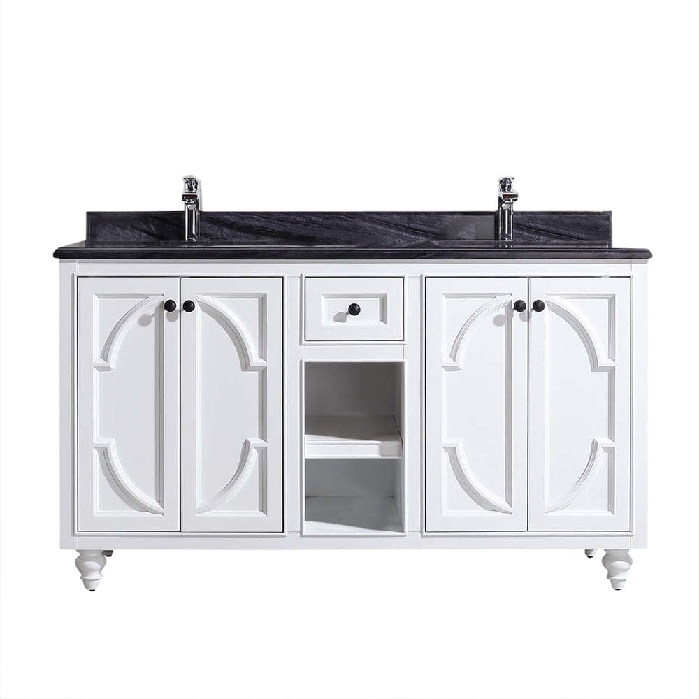 Laviva 313613-60W-BW Laviva Odyssey 60" White Double Sink Bathroom Vanity with Black Wood Marble Countertop 313613-60W-BW