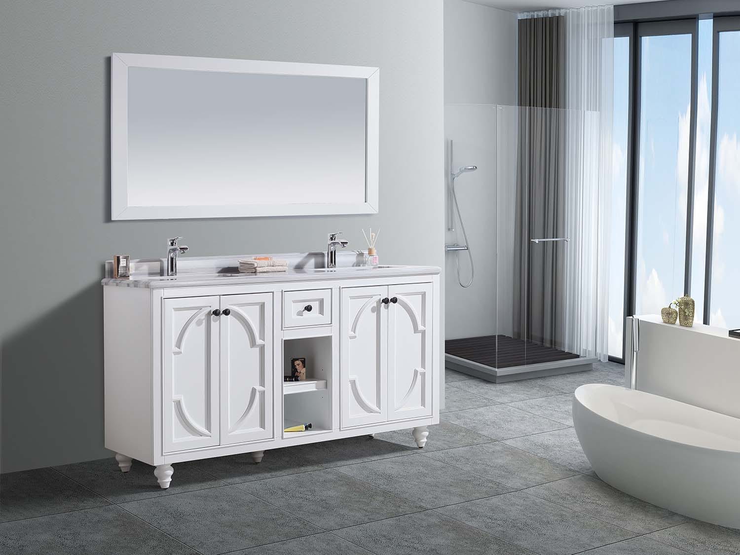 Laviva 313613-60W-WS Laviva Odyssey 60" White Double Sink Bathroom Vanity with White Stripes Marble Countertop 313613-60W-WS