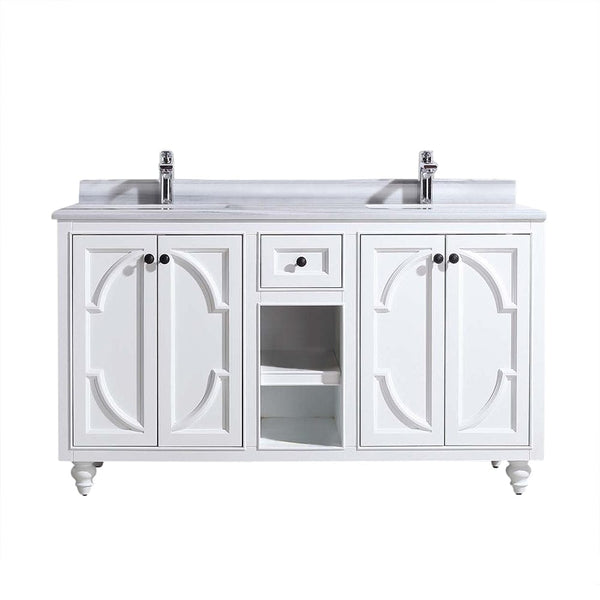 Laviva 313613-60W-WS Laviva Odyssey 60 White Double Sink Bathroom Vanity with White Stripes Marble Countertop 313613-60W-WS