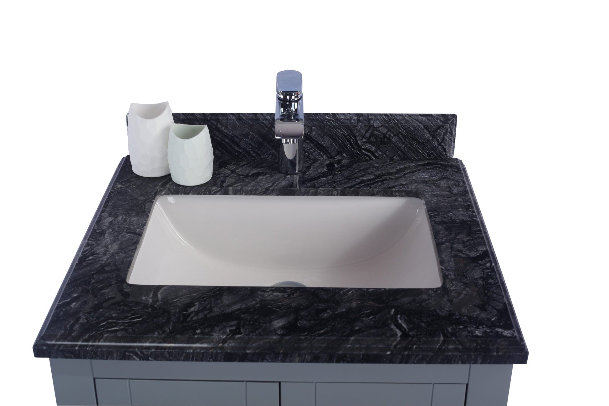 Laviva 313ANG-24G-BW Laviva Wilson 24" Gray Bathroom Vanity with Black Wood Marble Countertop 313ANG-24G-BW