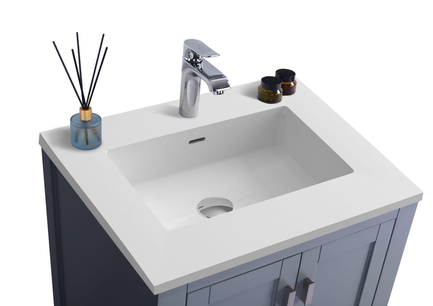 Laviva 313ANG-24G-MW Laviva Wilson 24" Gray Bathroom Vanity with Matte White VIVA Stone Solid Surface Countertop 313ANG-24G-MW