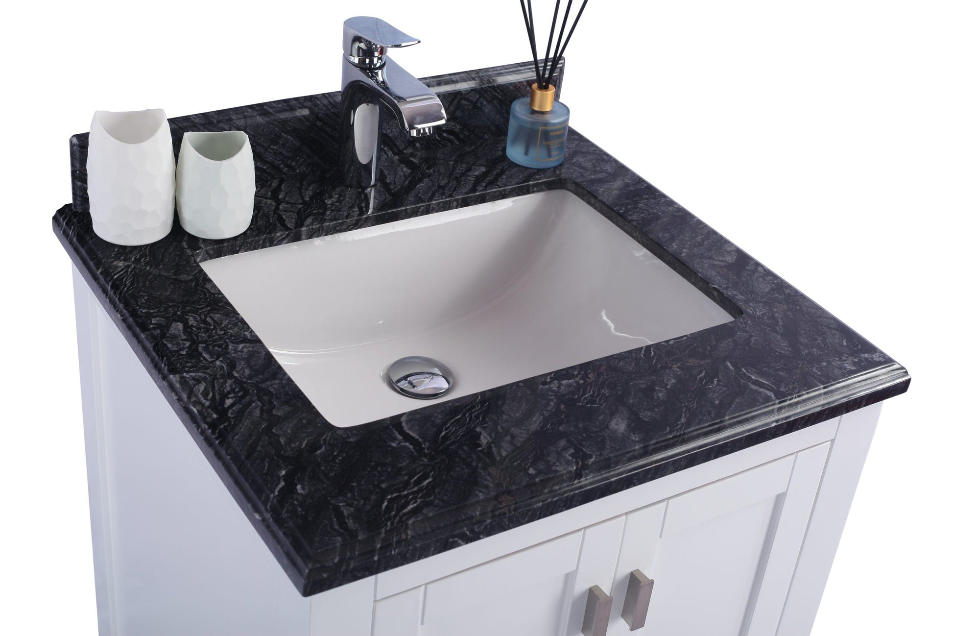 Laviva 313ANG-24W-BW Laviva Wilson 24" White Bathroom Vanity with Black Wood Marble Countertop 313ANG-24W-BW