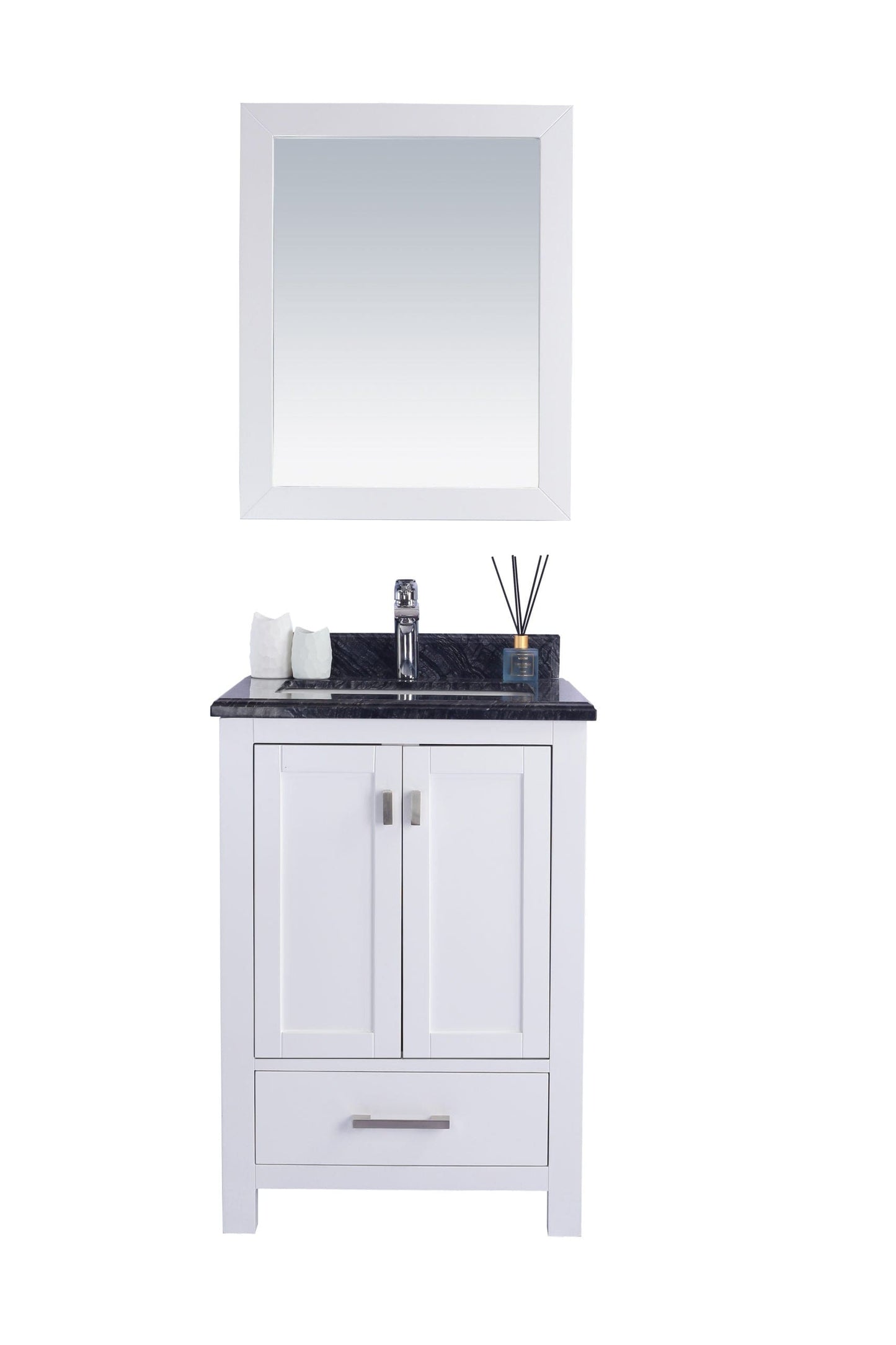 Laviva 313ANG-24W-BW Laviva Wilson 24" White Bathroom Vanity with Black Wood Marble Countertop 313ANG-24W-BW