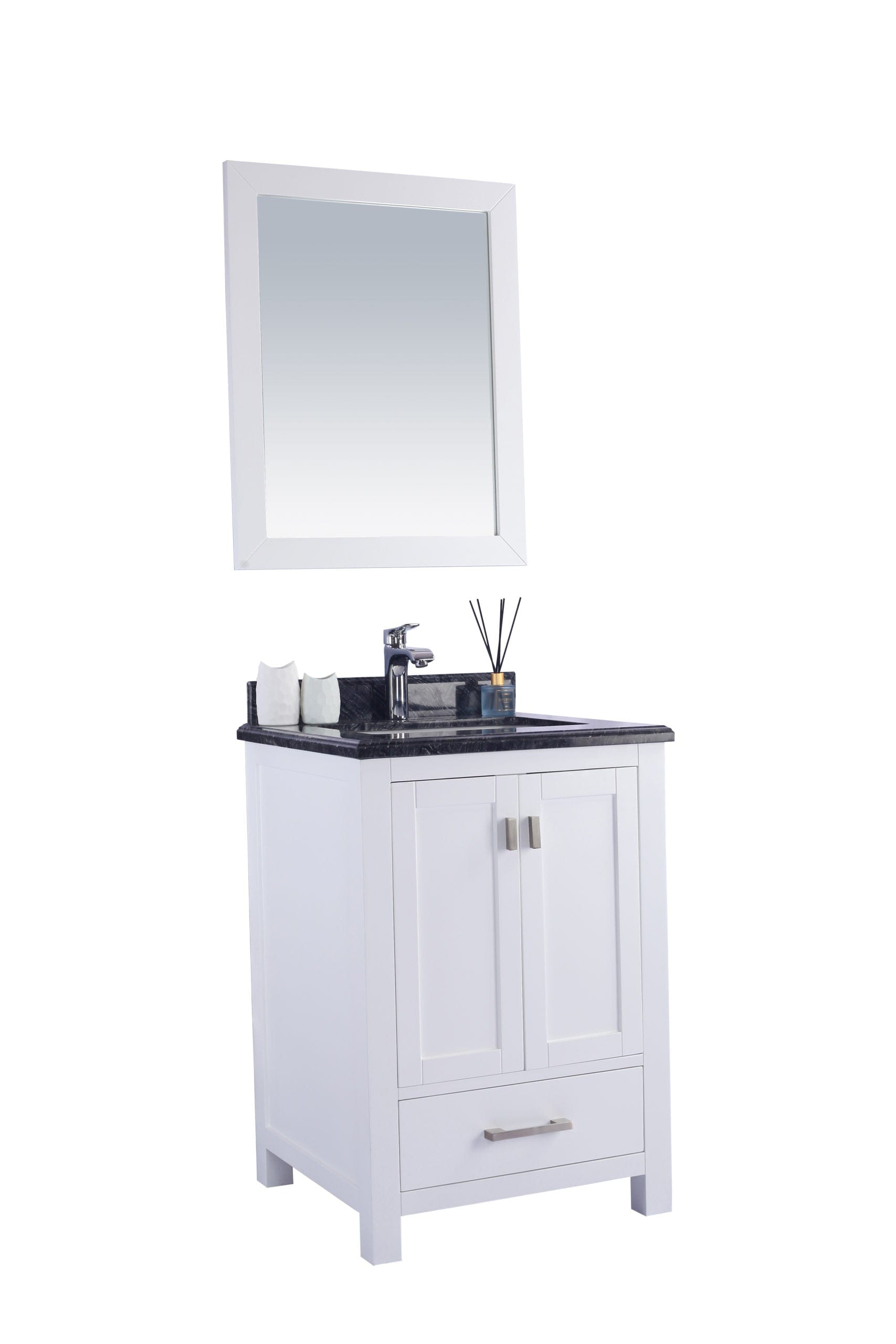 Laviva 313ANG-24W-BW Laviva Wilson 24" White Bathroom Vanity with Black Wood Marble Countertop 313ANG-24W-BW