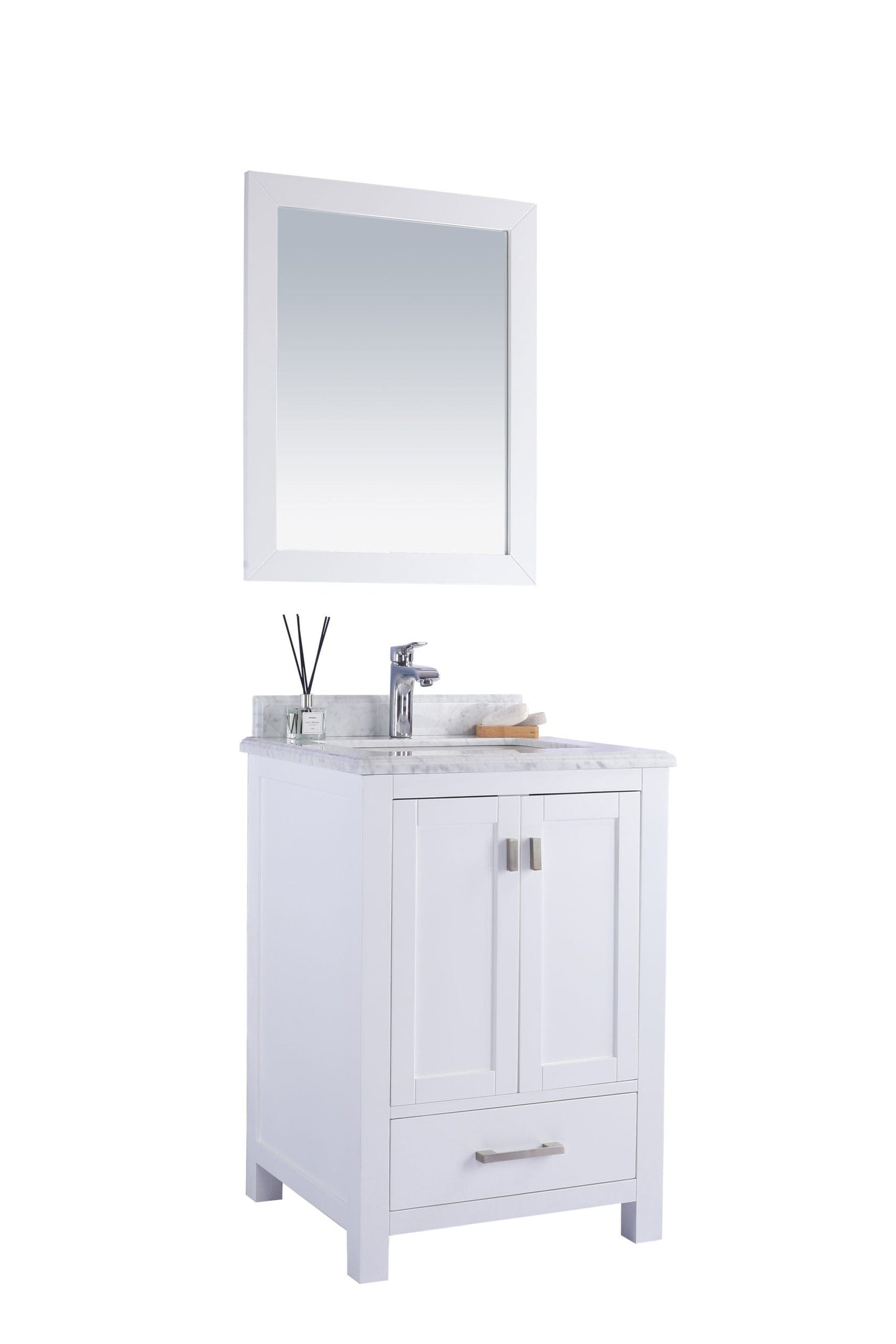 Laviva 313ANG-24W-WC Laviva Wilson 24" White Bathroom Vanity with White Carrara Marble Countertop 313ANG-24W-WC