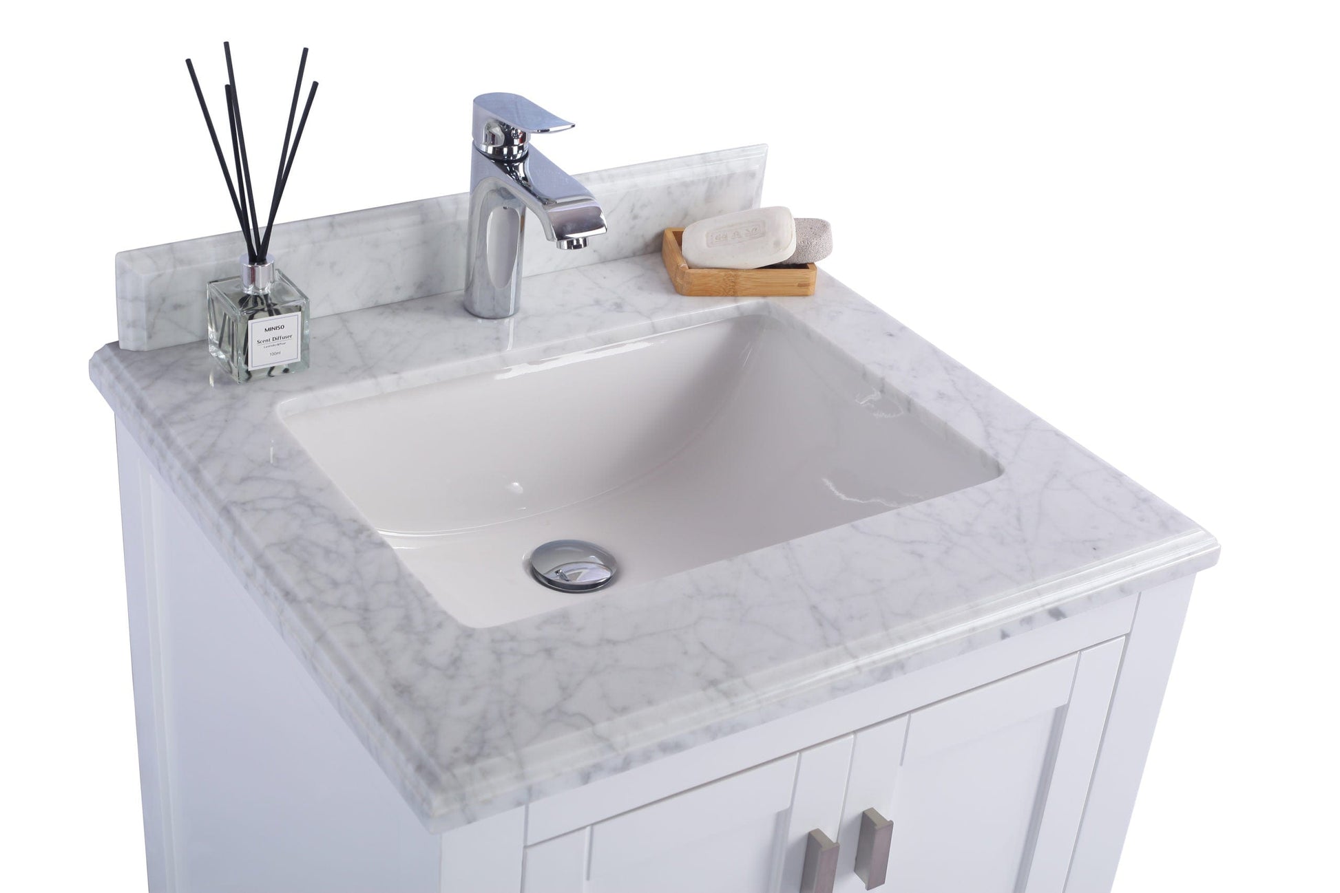 Laviva 313ANG-24W-WC Laviva Wilson 24" White Bathroom Vanity with White Carrara Marble Countertop 313ANG-24W-WC