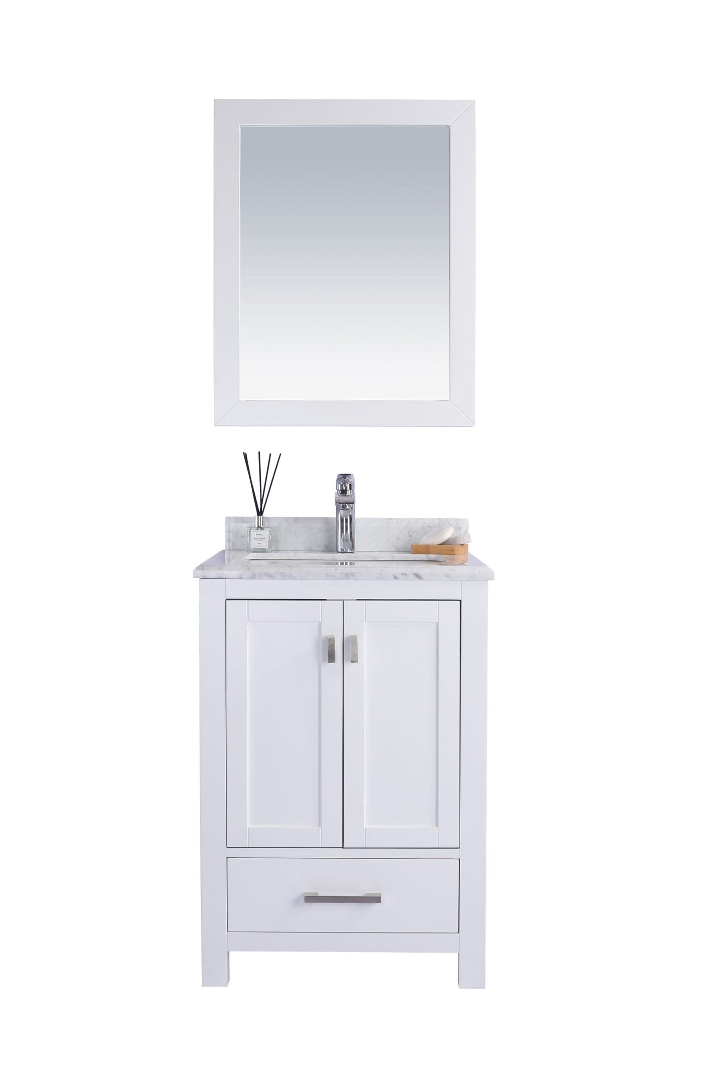 Laviva 313ANG-24W-WC Laviva Wilson 24" White Bathroom Vanity with White Carrara Marble Countertop 313ANG-24W-WC