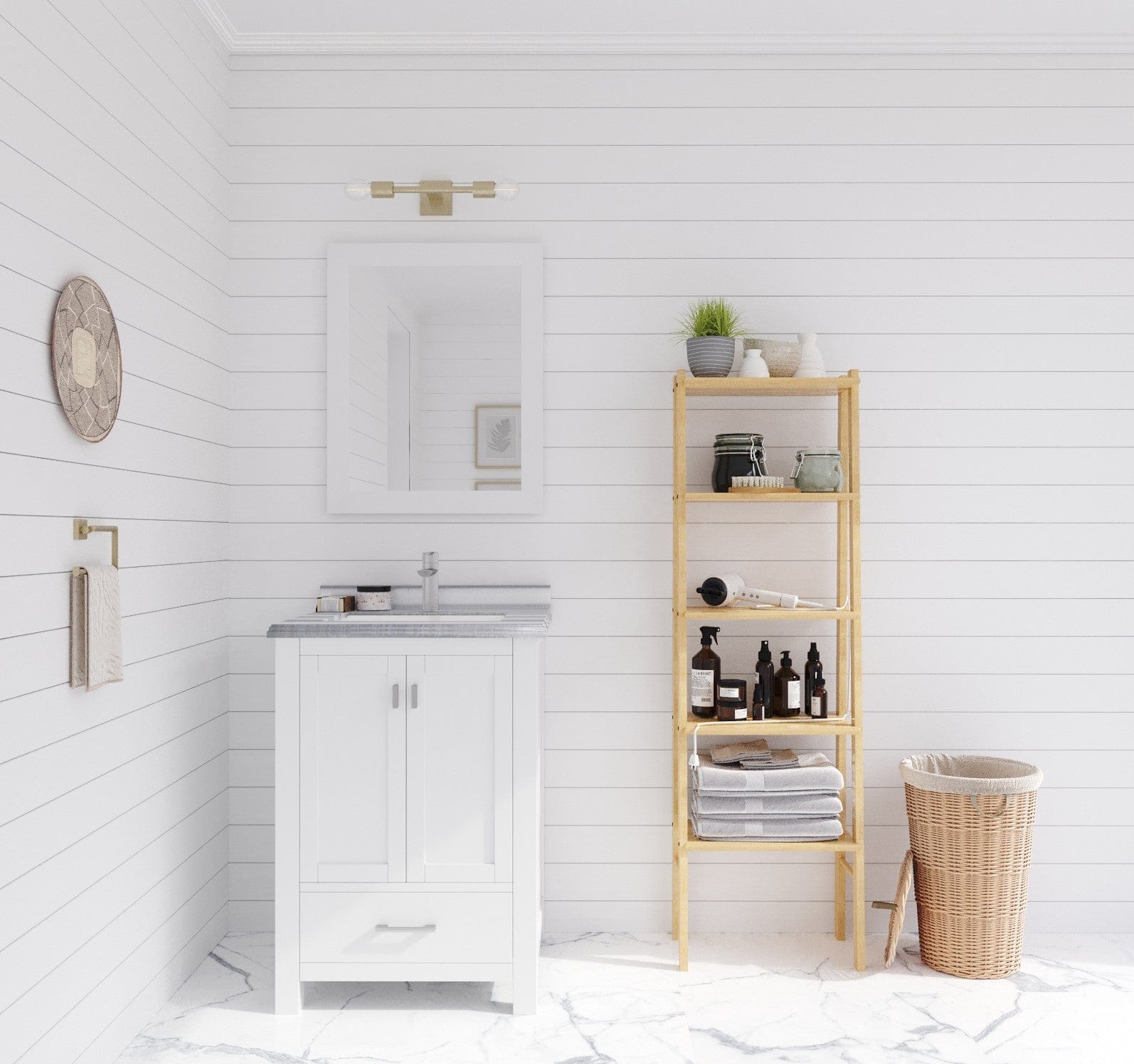 Laviva 313ANG-24W-WS Laviva Wilson 24" White Bathroom Vanity with White Stripes Marble Countertop 313ANG-24W-WS
