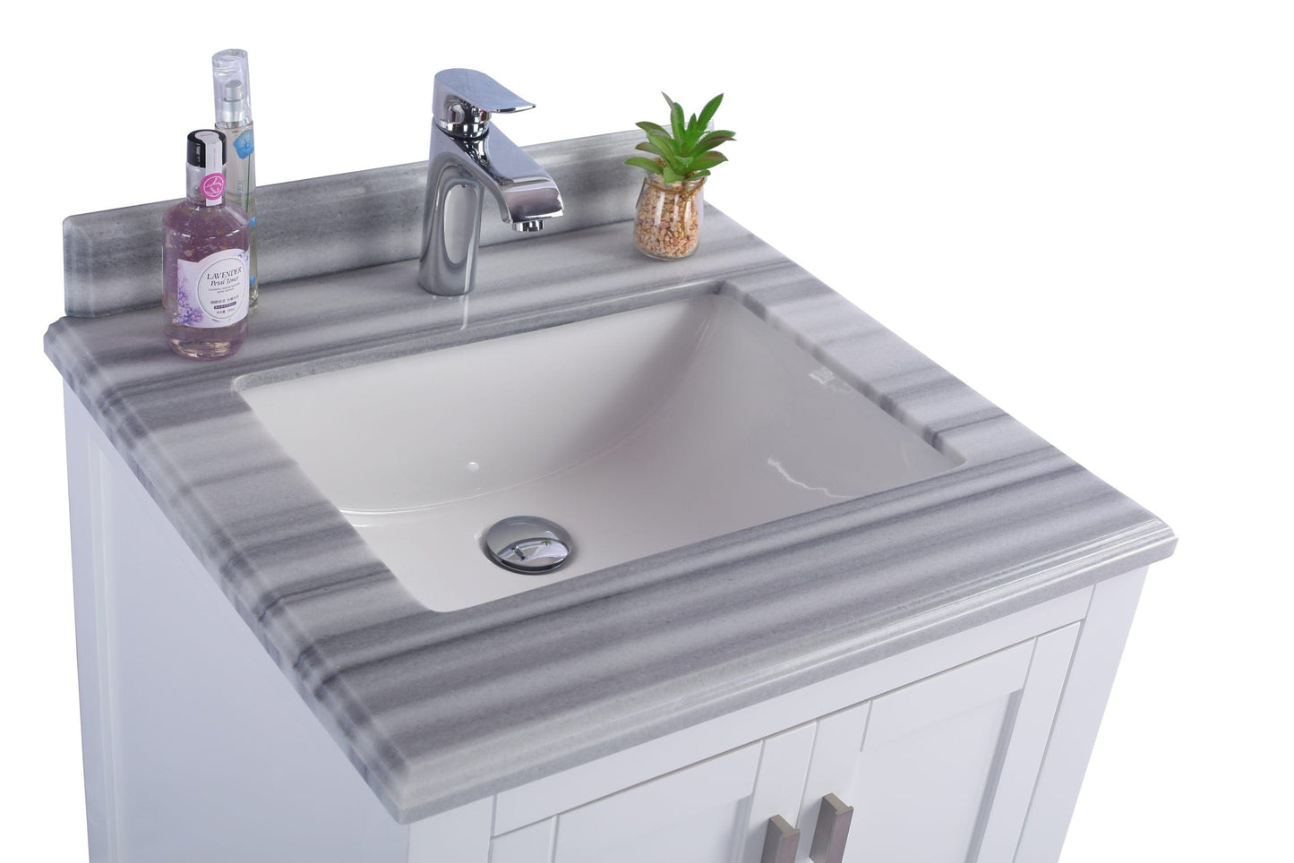 Laviva 313ANG-24W-WS Laviva Wilson 24" White Bathroom Vanity with White Stripes Marble Countertop 313ANG-24W-WS