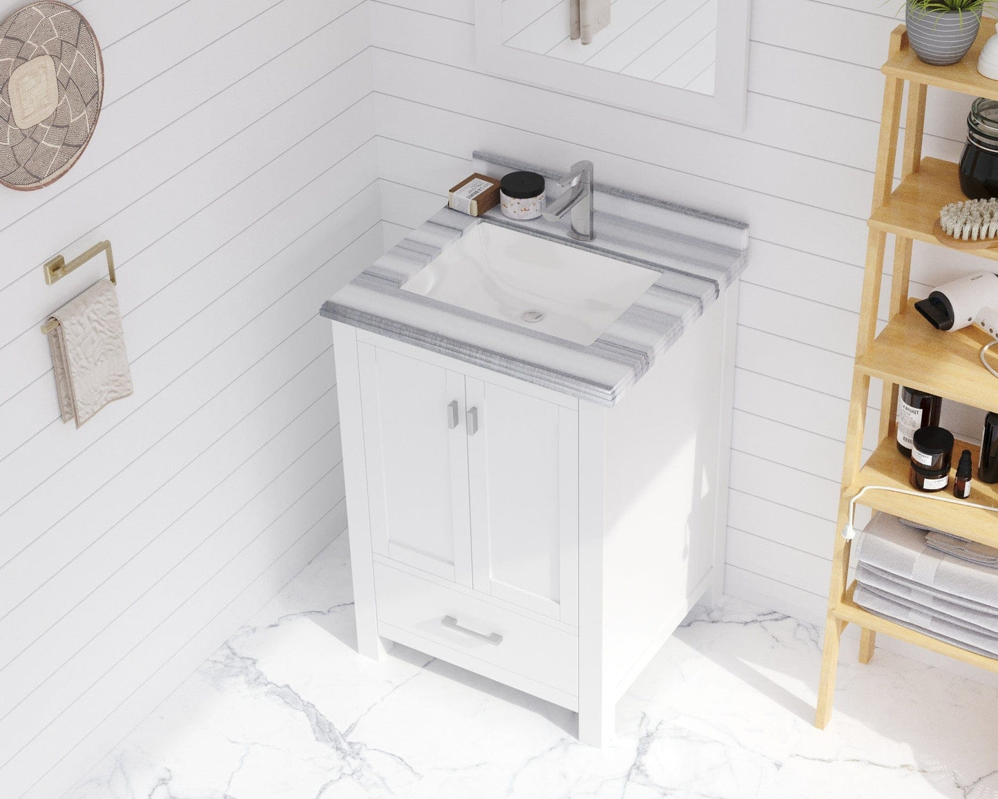 Laviva 313ANG-24W-WS Laviva Wilson 24" White Bathroom Vanity with White Stripes Marble Countertop 313ANG-24W-WS