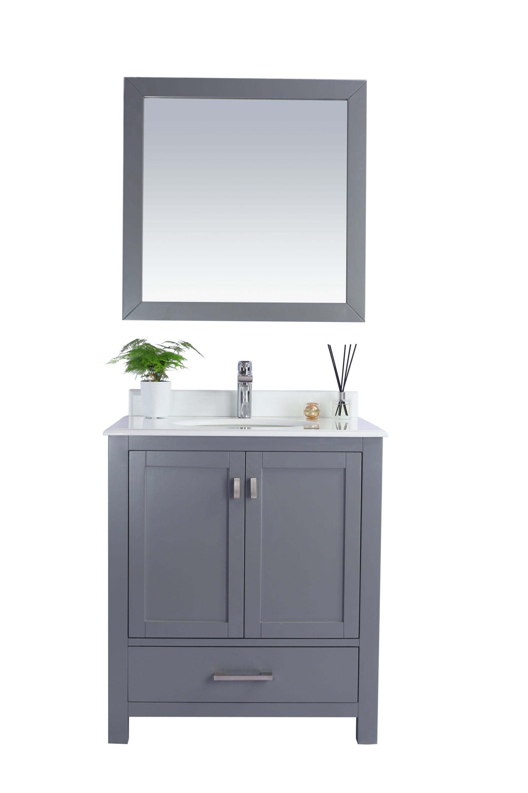 Laviva 313ANG-30G-PW Laviva Wilson 30" Gray Bathroom Vanity with Pure White Phoenix Stone Countertop 313ANG-30G-PW