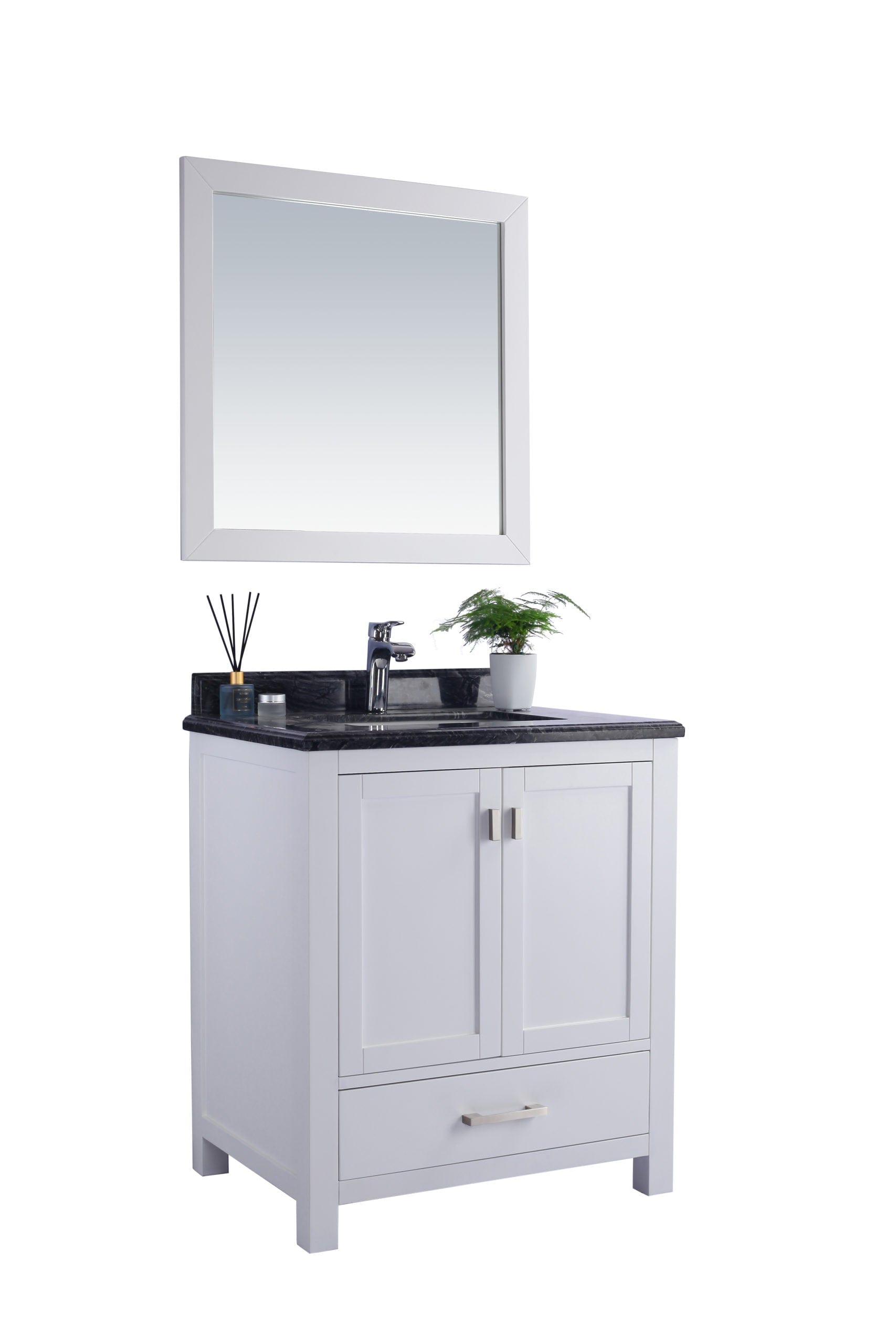 Laviva 313ANG-30W-BW Laviva Wilson 30" White Bathroom Vanity with Black Wood Marble Countertop 313ANG-30W-BW