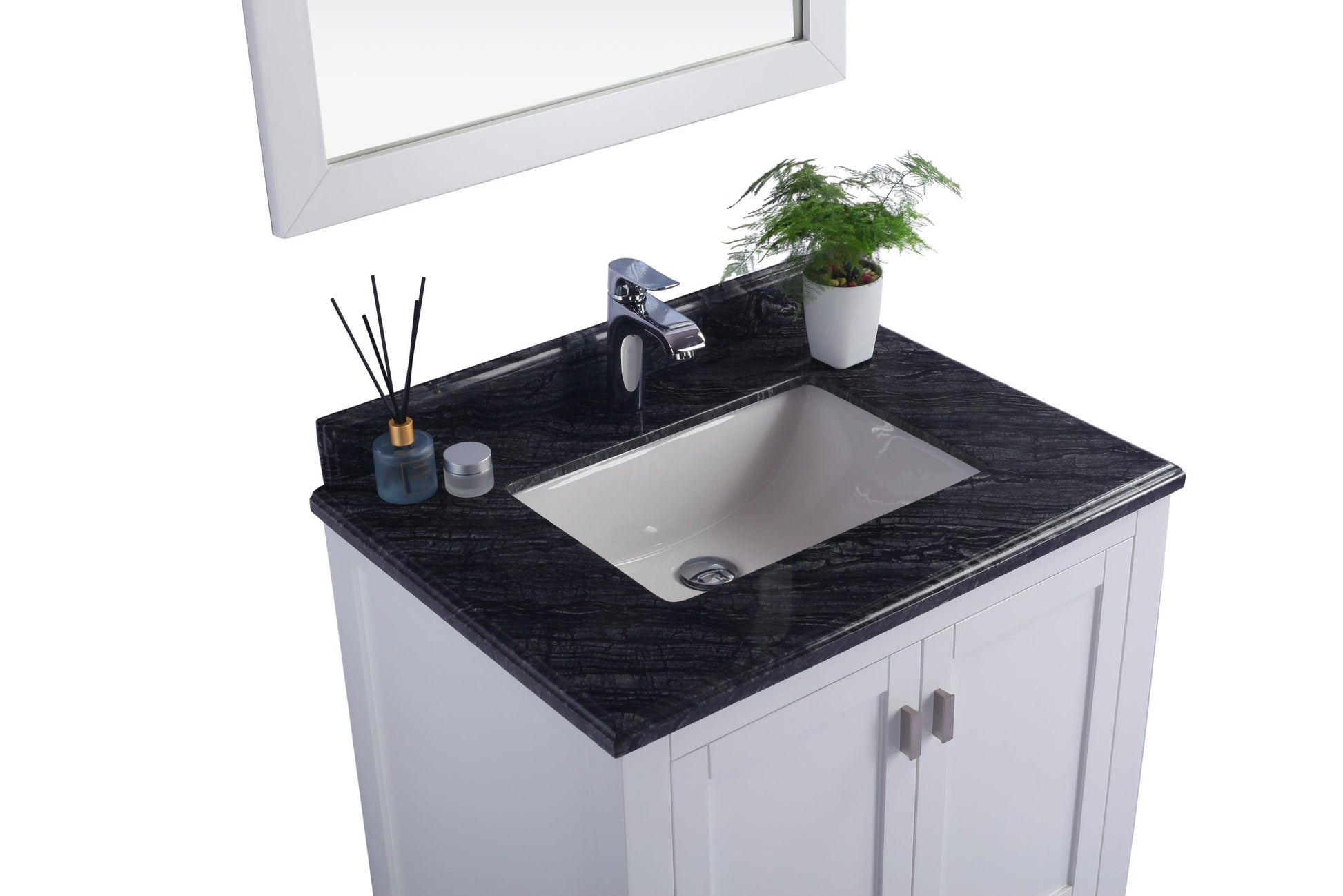 Laviva 313ANG-30W-BW Laviva Wilson 30" White Bathroom Vanity with Black Wood Marble Countertop 313ANG-30W-BW