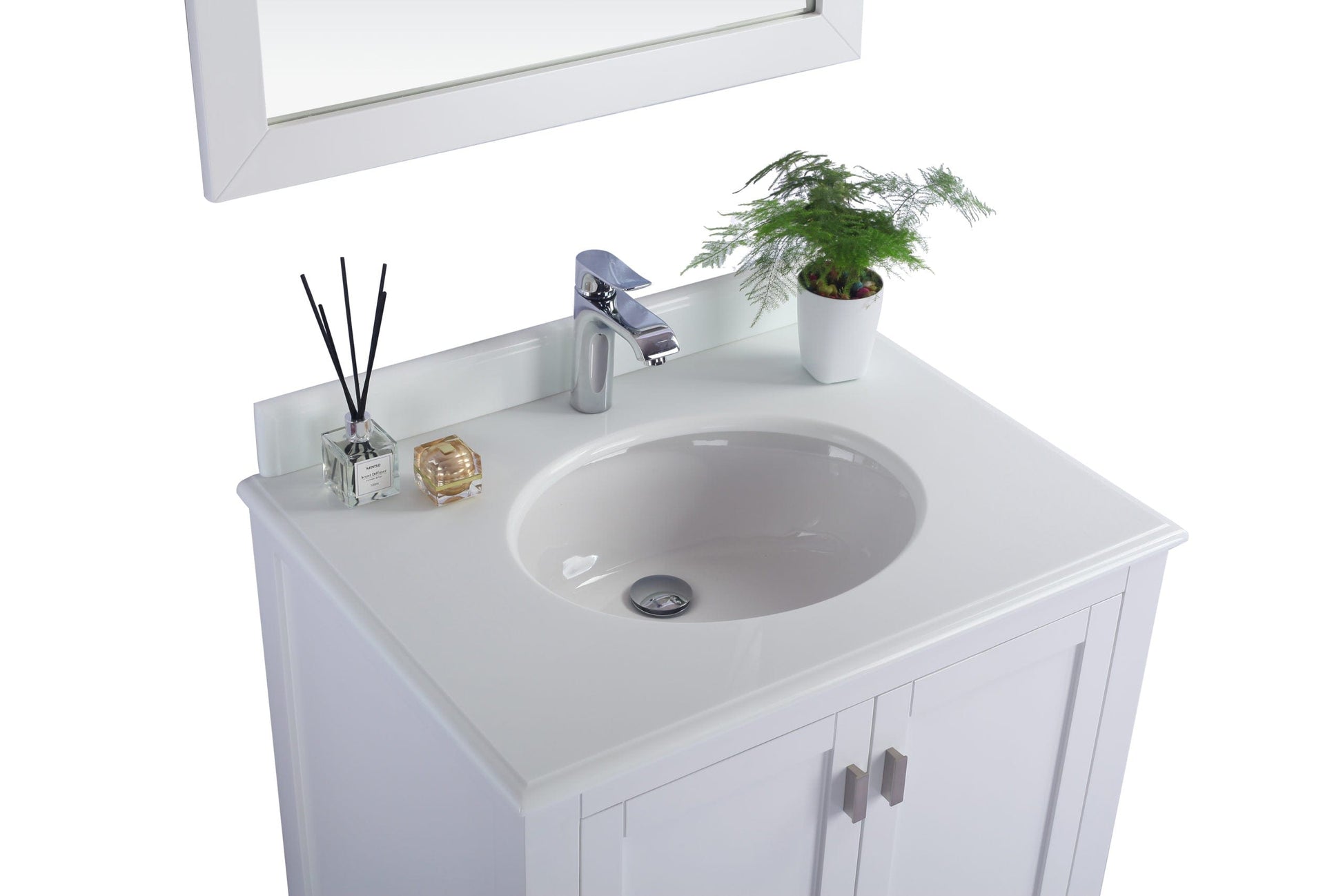 Laviva 313ANG-30W-PW Laviva Wilson 30" White Bathroom Vanity with Pure White Phoenix Stone Countertop 313ANG-30W-PW