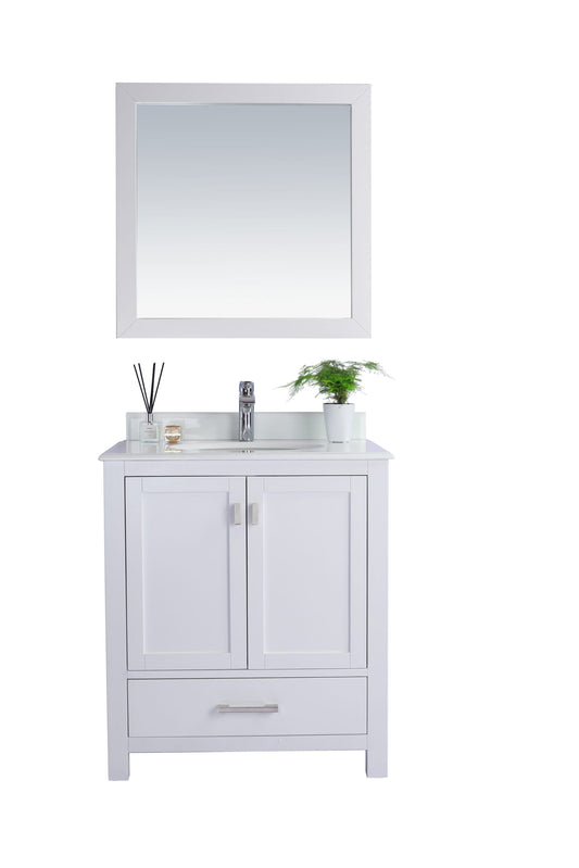 Laviva 313ANG-30W-PW Laviva Wilson 30" White Bathroom Vanity with Pure White Phoenix Stone Countertop 313ANG-30W-PW