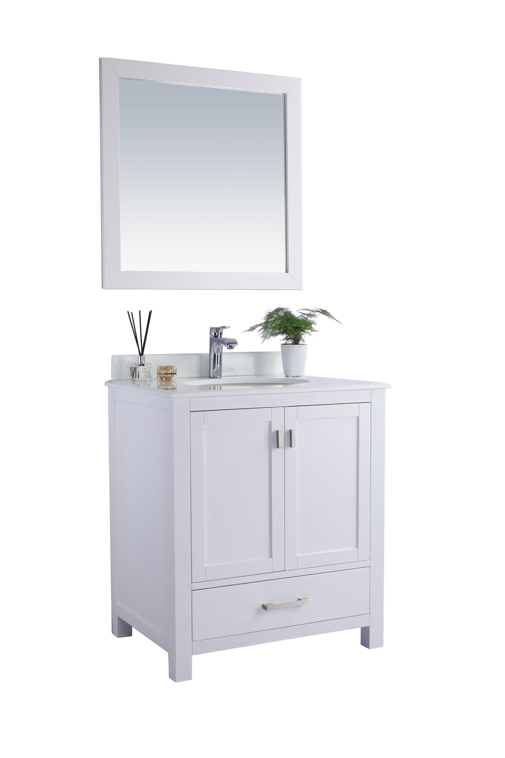 Laviva 313ANG-30W-PW Laviva Wilson 30" White Bathroom Vanity with Pure White Phoenix Stone Countertop 313ANG-30W-PW