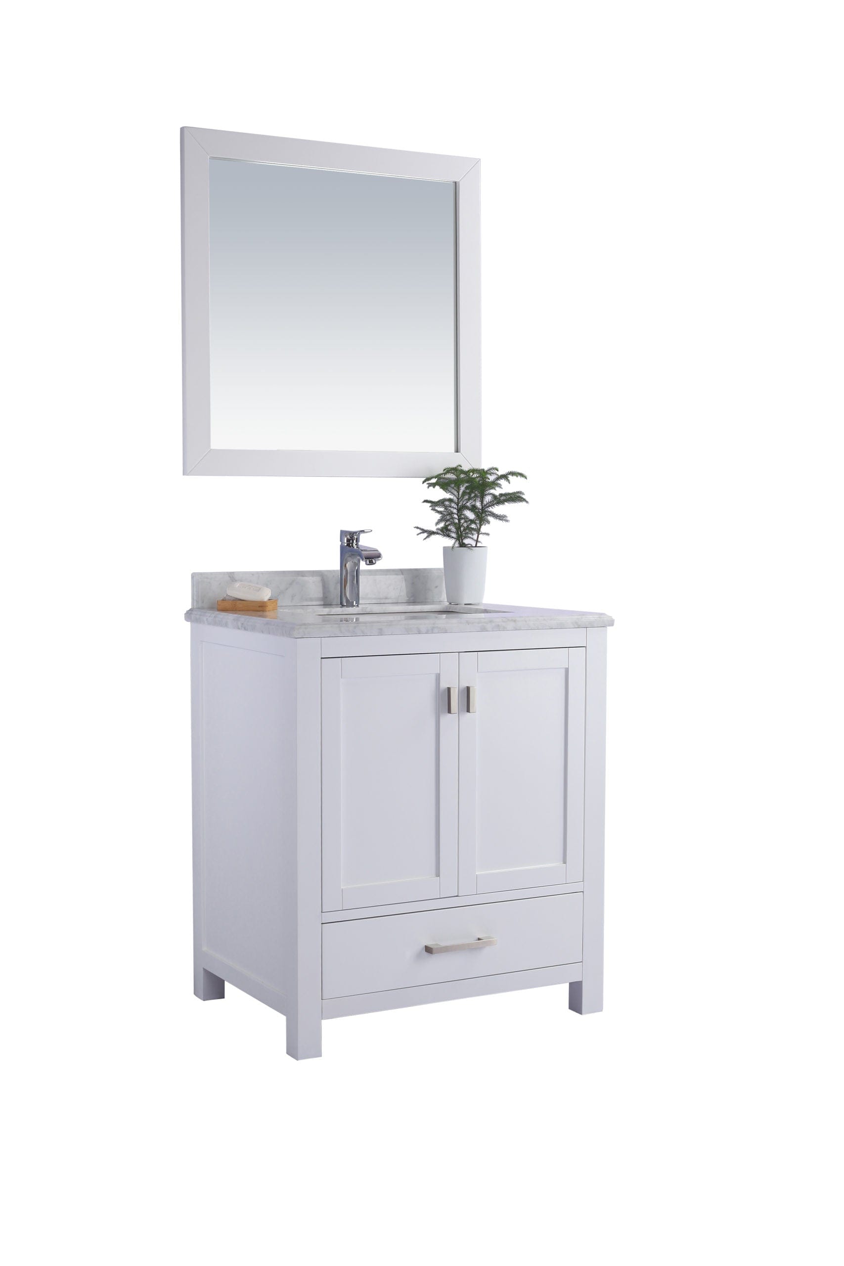 Laviva 313ANG-30W-WC Laviva Wilson 30" White Bathroom Vanity with White Carrara Marble Countertop 313ANG-30W-WC