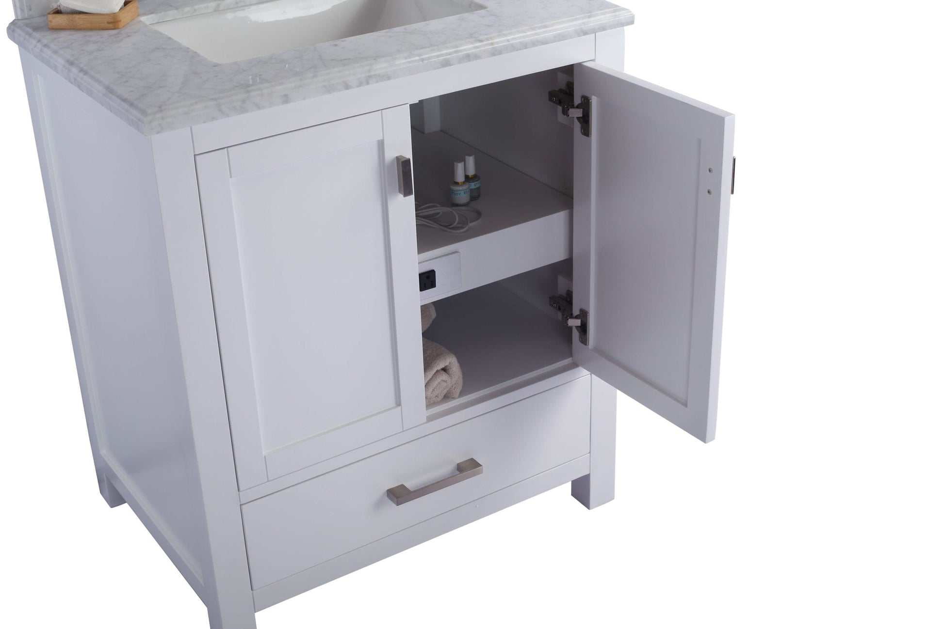 Laviva 313ANG-30W-WC Laviva Wilson 30" White Bathroom Vanity with White Carrara Marble Countertop 313ANG-30W-WC