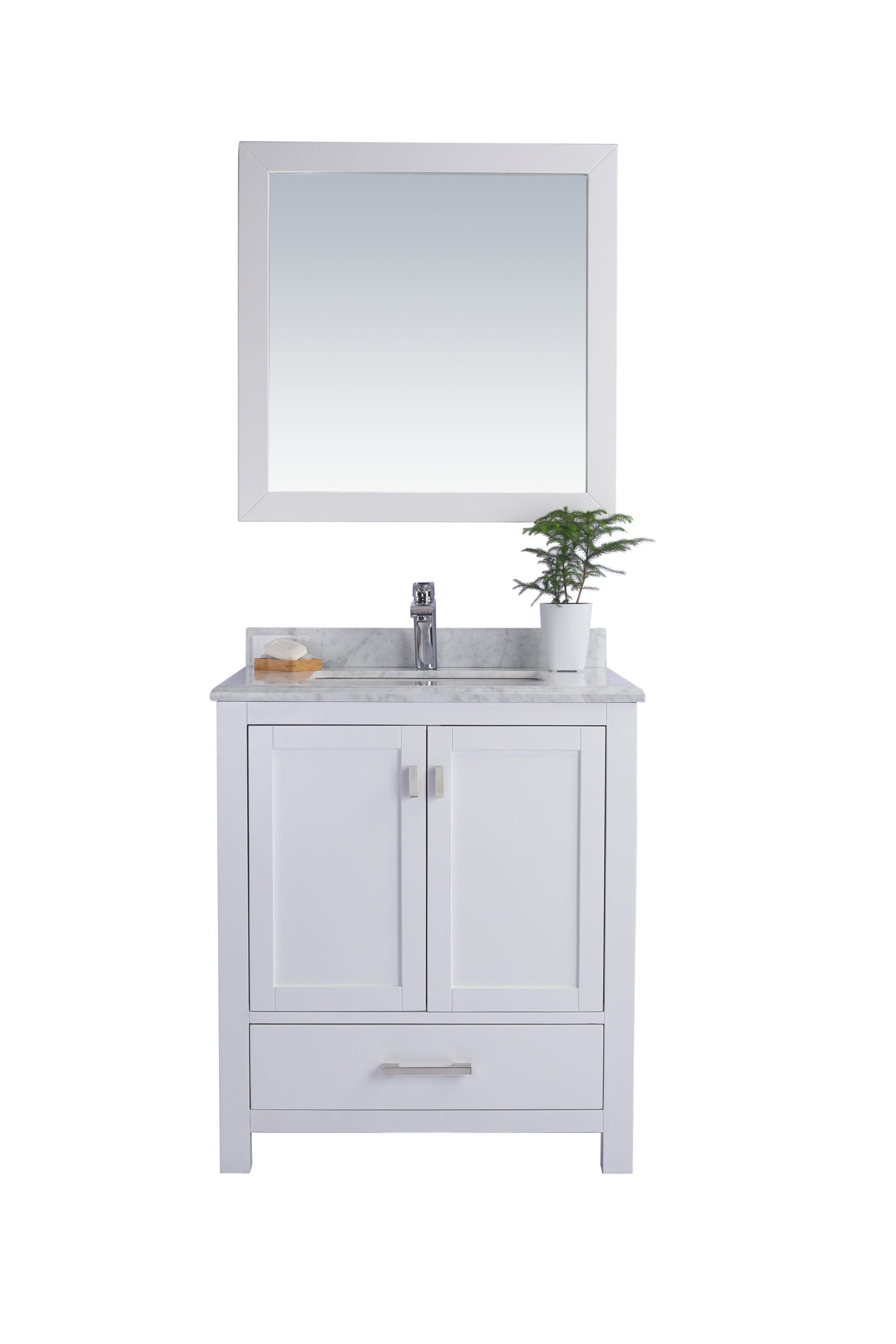 Laviva 313ANG-30W-WC Laviva Wilson 30" White Bathroom Vanity with White Carrara Marble Countertop 313ANG-30W-WC