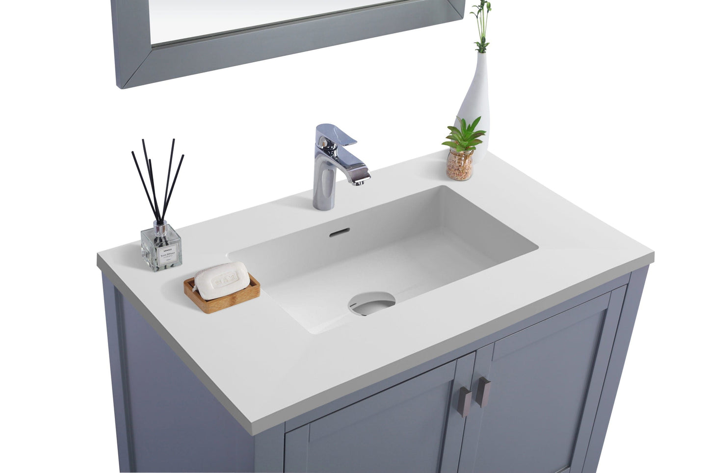 Laviva 313ANG-36G-MW Laviva Wilson 36" Gray Bathroom Vanity with Matte White VIVA Stone Solid Surface Countertop 313ANG-36G-MW