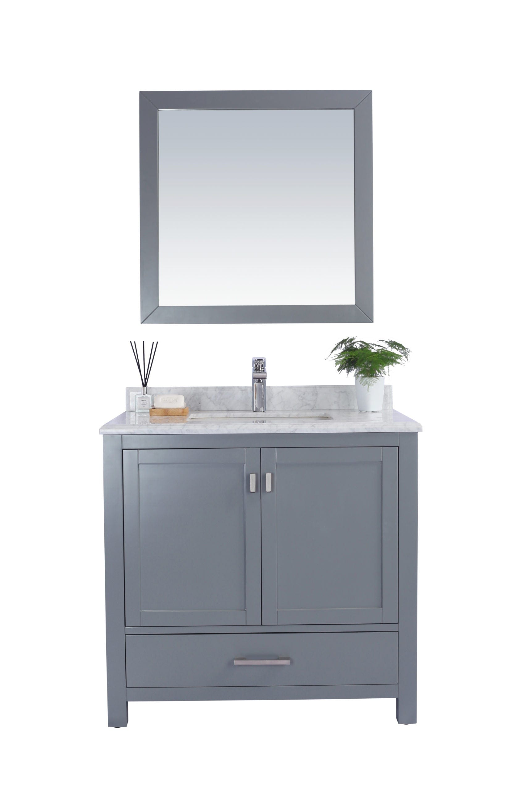 Laviva 313ANG-36G-WC Laviva Wilson 36" Gray Bathroom Vanity with White Carrara Marble Countertop 313ANG-36G-WC